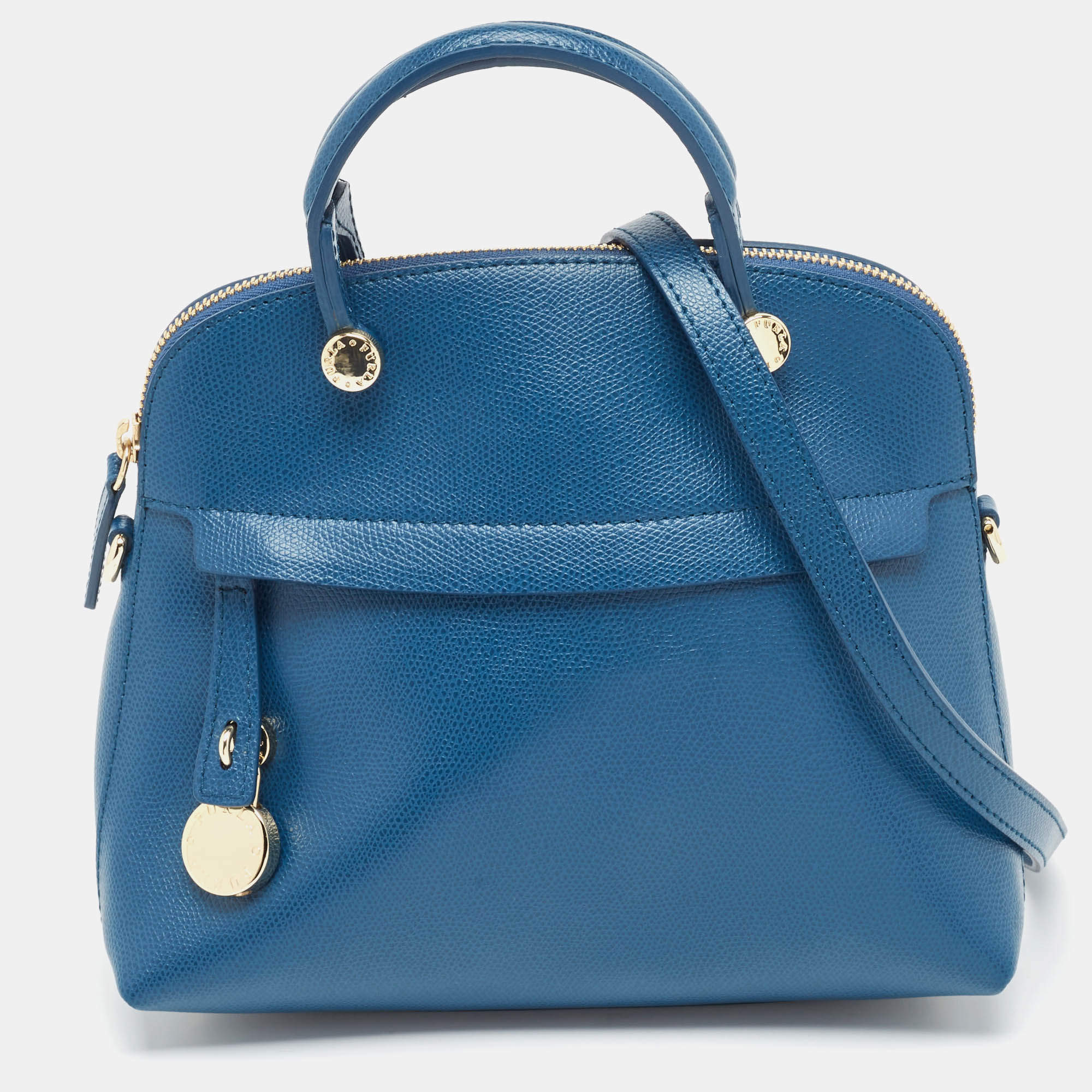 Pre Owned Furla Blue Leather Piper Dome Satchel