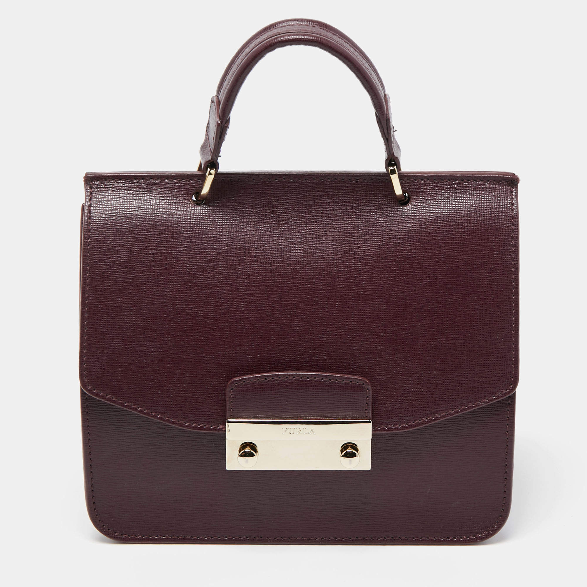 Furla Burgundy Leather Metropolis Top Handle Bag