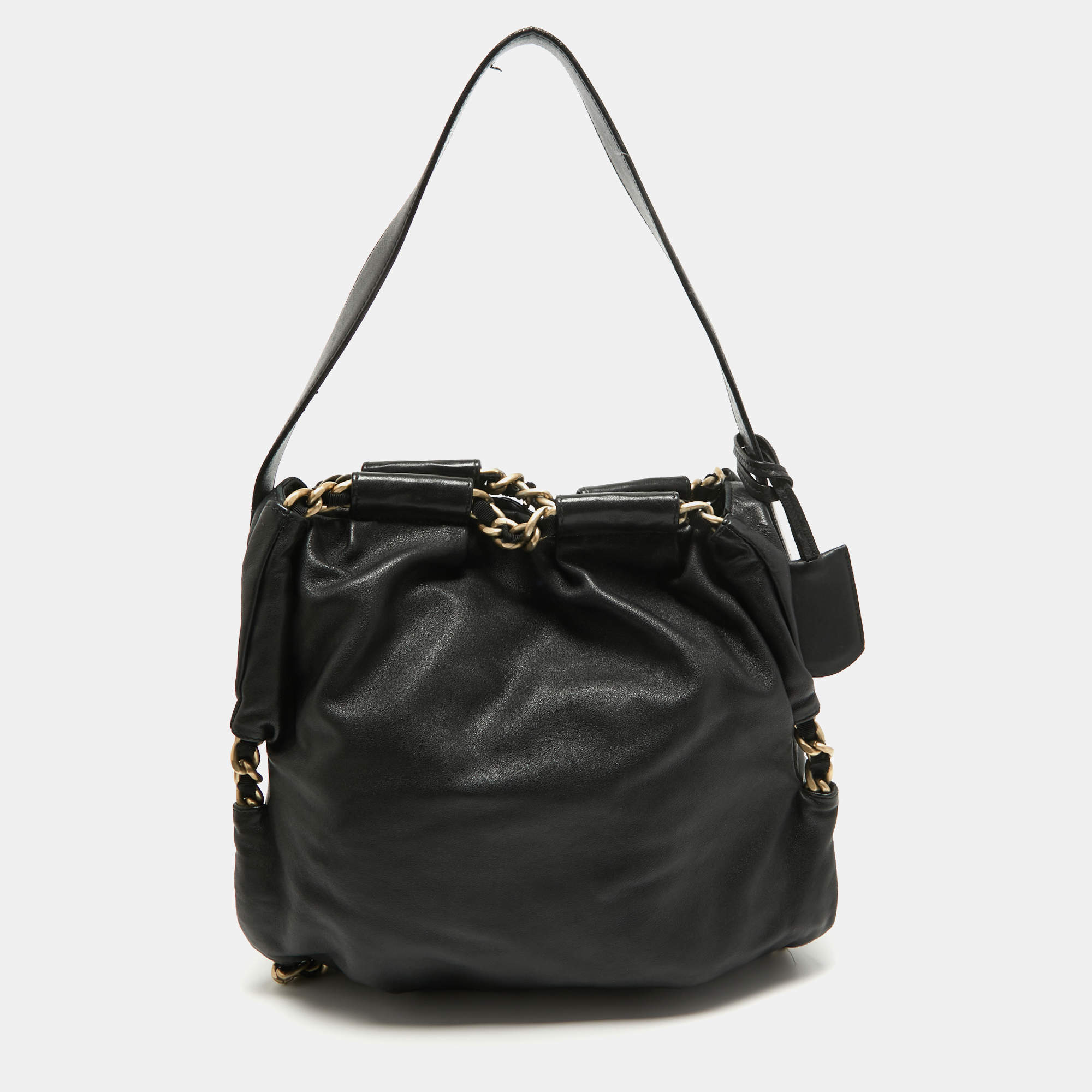 Furla Black Leather Chain Detail Hobo