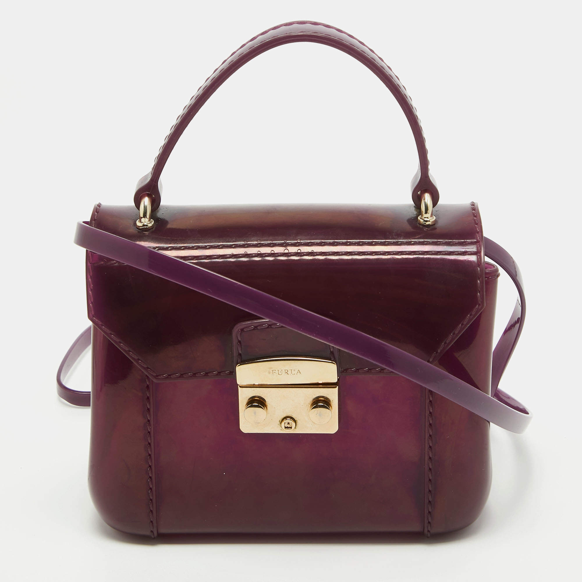 Pre Owned Furla Purple Rubber Mini Candy Bon Bon Crossbody Bag