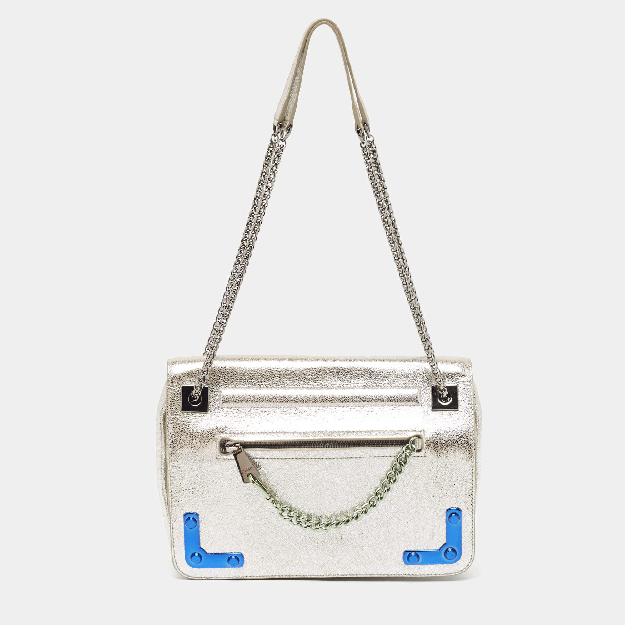 Pre Owned Furla Silver Leather Diana Shoulder Bag