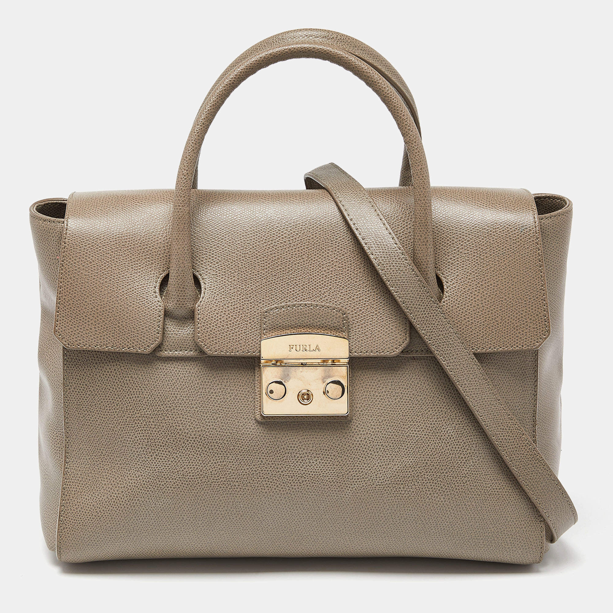 Pre Owned Furla Grey Leather Large Metropolis Tote