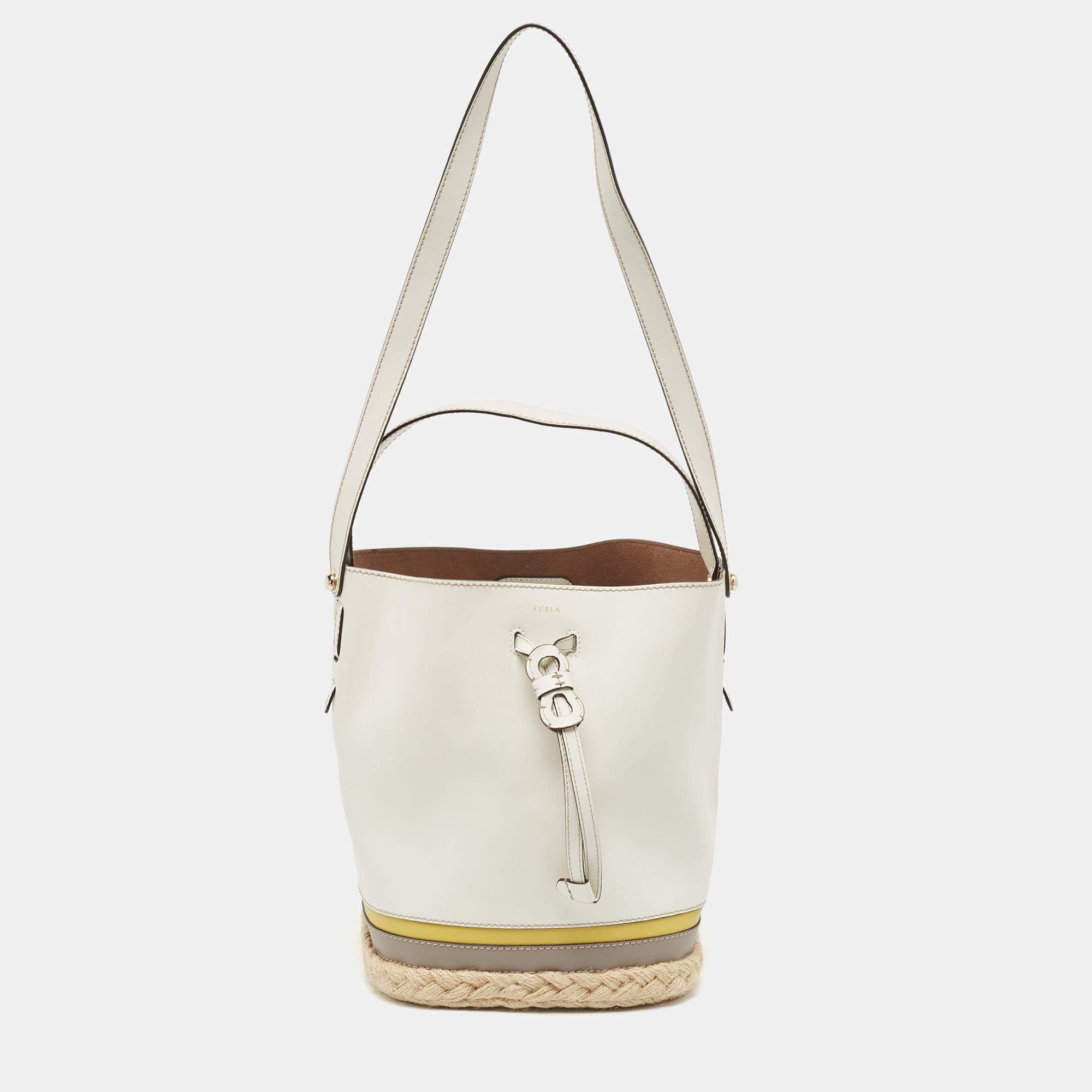 Pre Owned Furla Multicolor Leather and Jute Bucket Bag