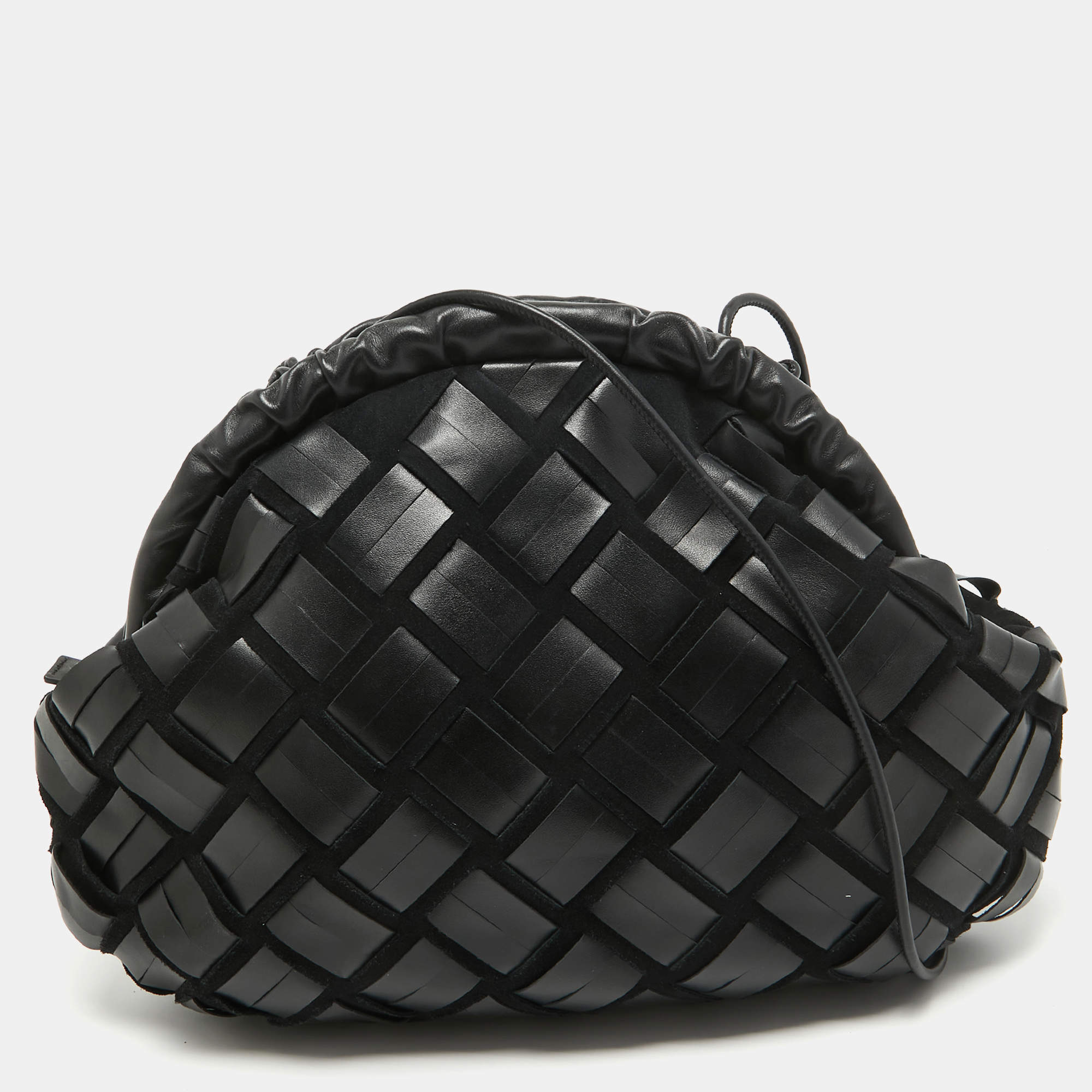 Furla Black Woven Leather and Suede Essentials Clutch