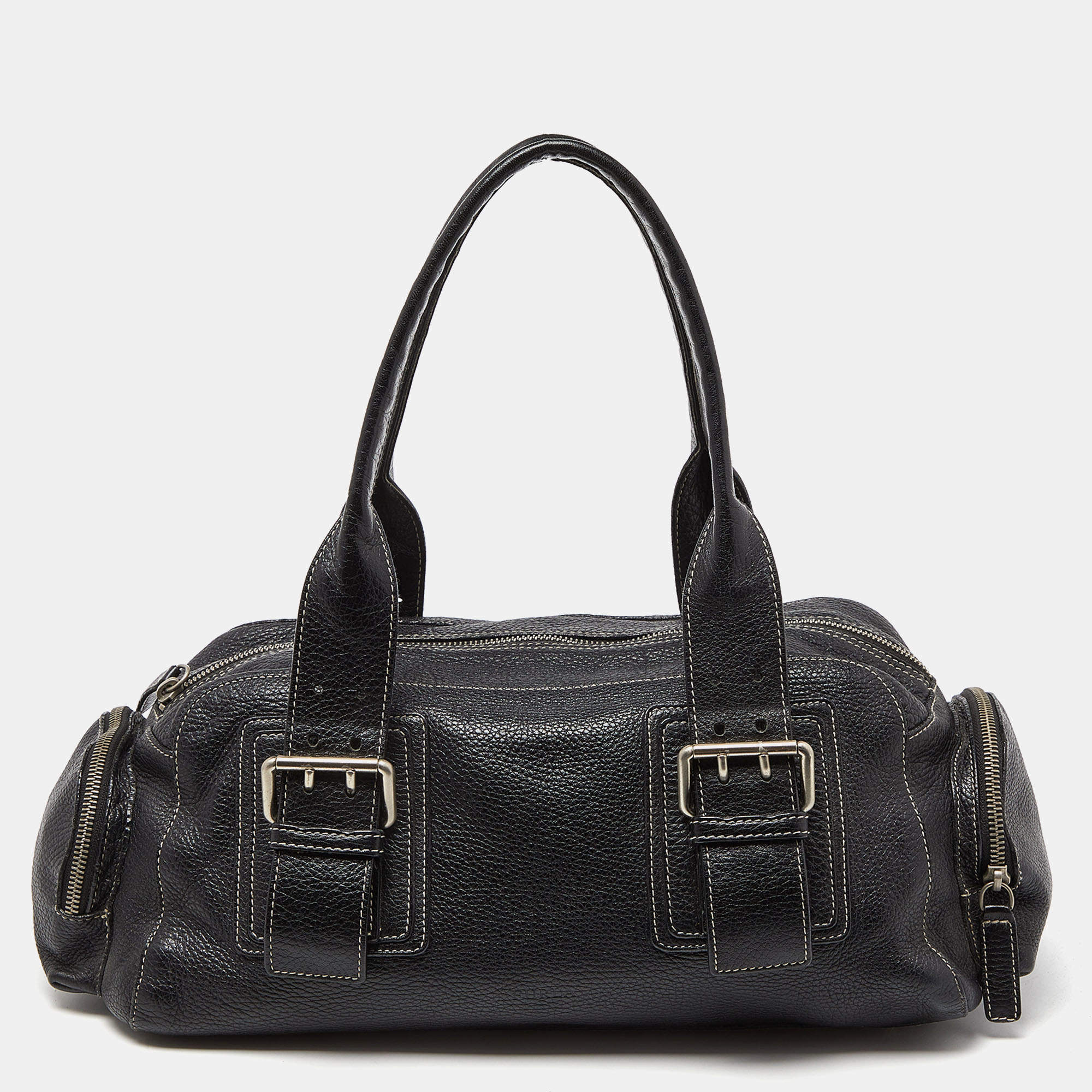 مملوكة مسبقًا Furla Black Leather Buckle Satchel
