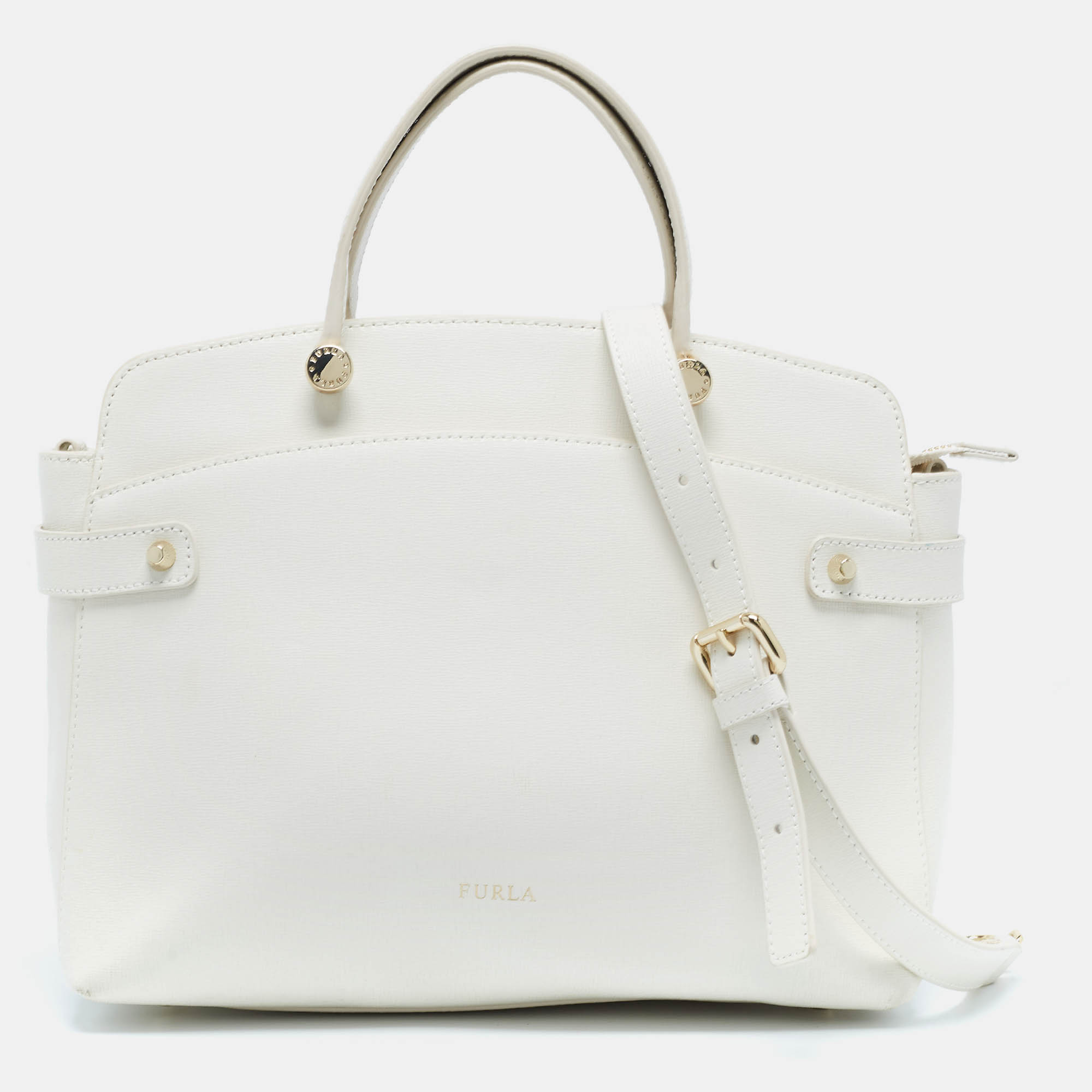Pre Owned Furla White Leather Medium Agata Satchel