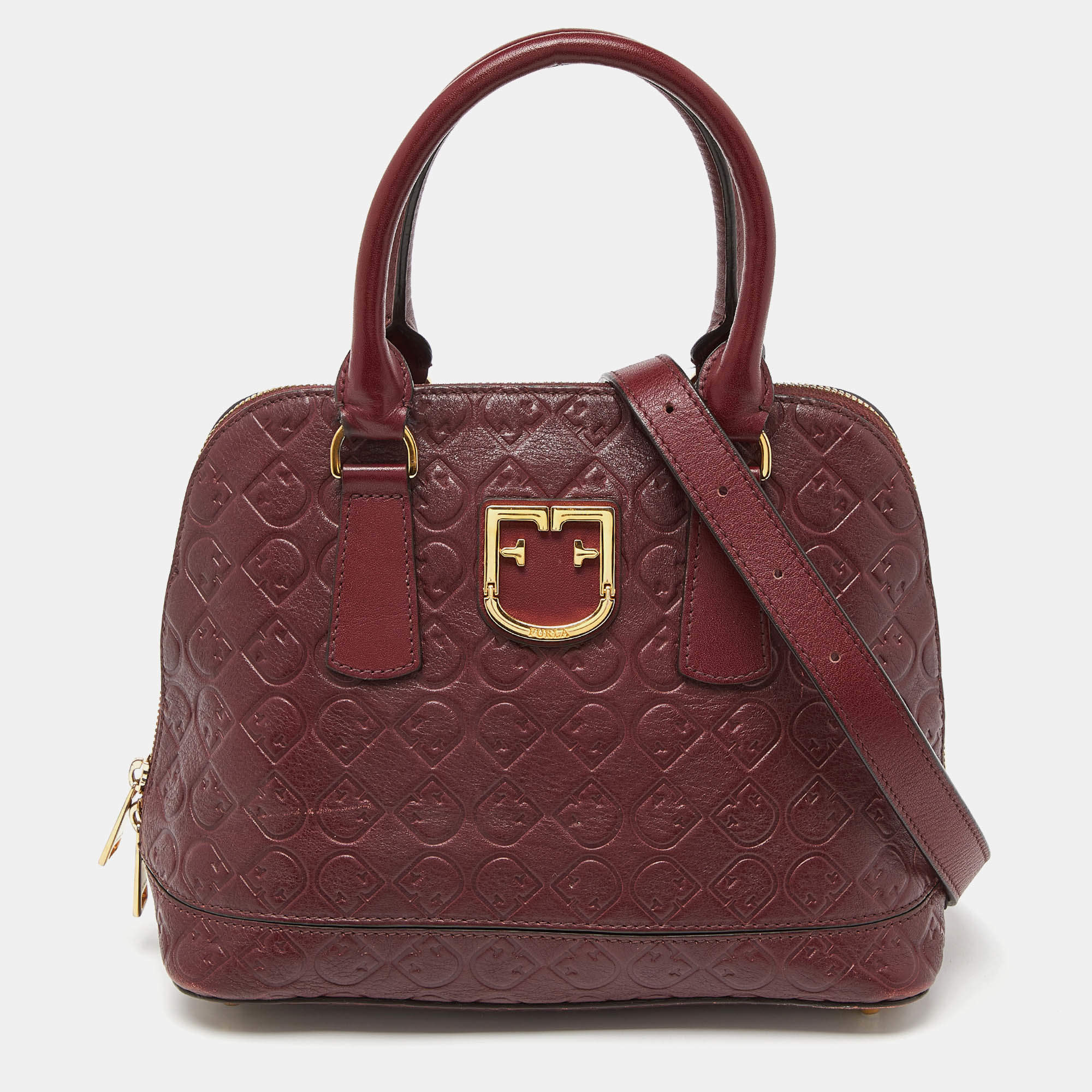 Pre Owned Furla Burgundy Leather Dome Satchel