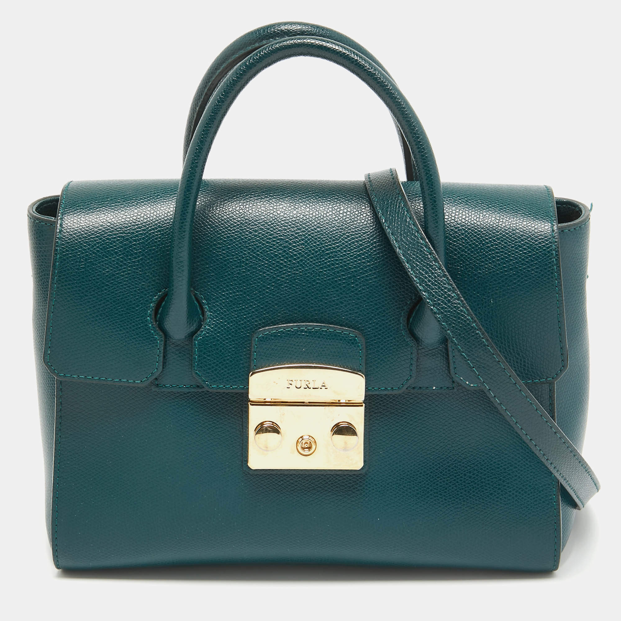 Furla Green Leather Small Metropolis Tote