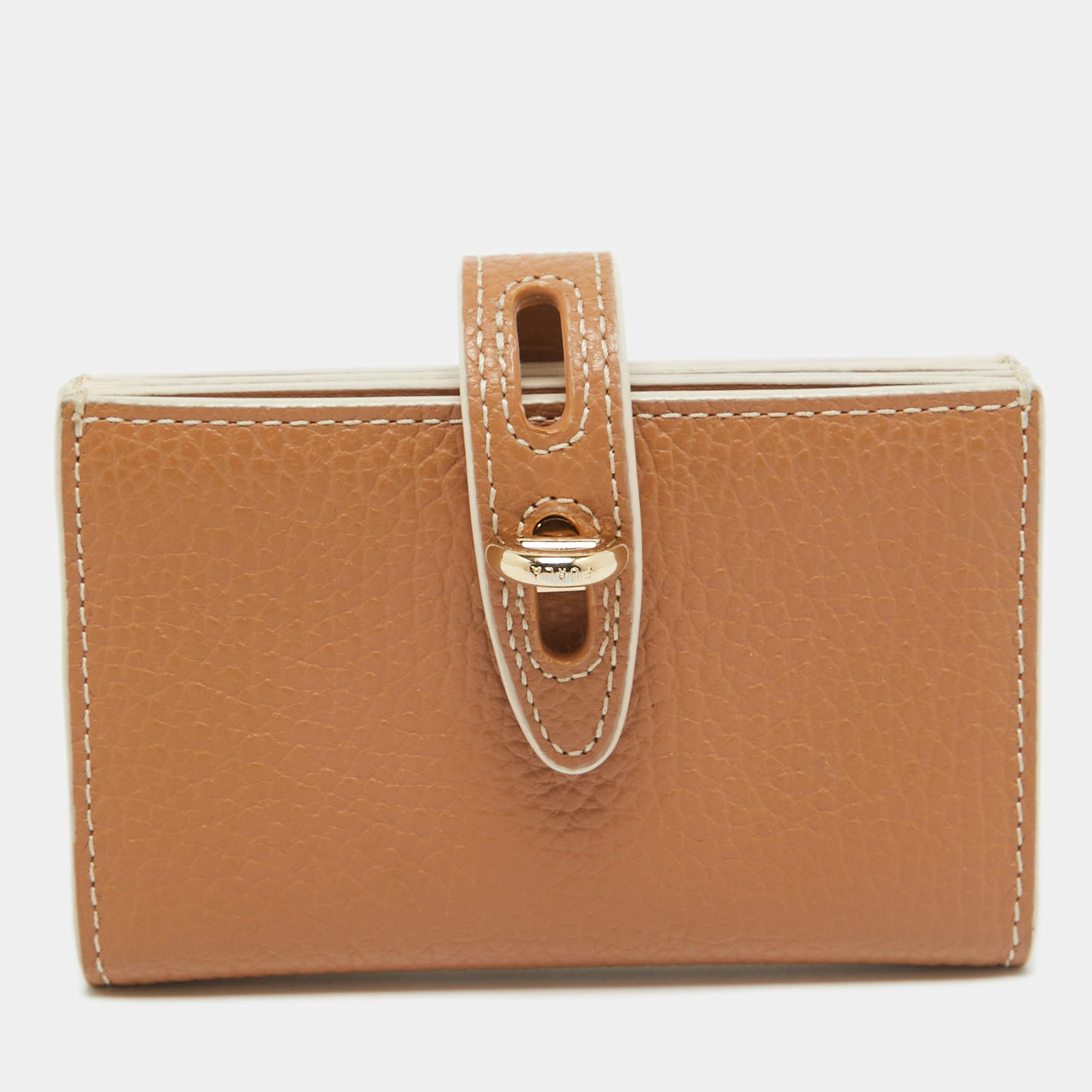 Furla Light Brown Leather Flap Compact Wallet