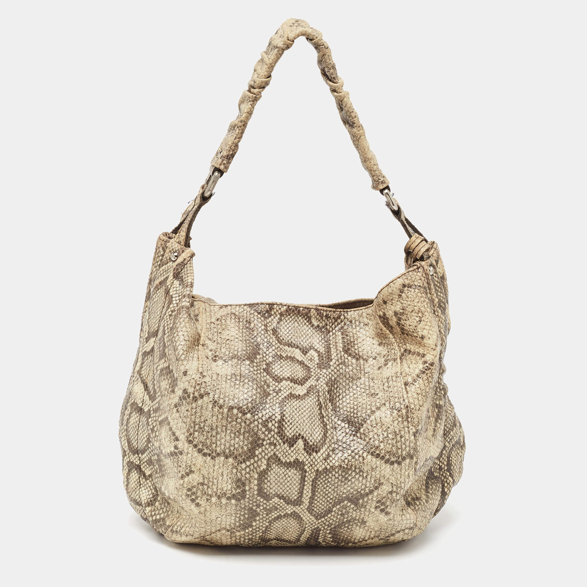 Furla Off White Python Embossed Leather Hobo buy Bag