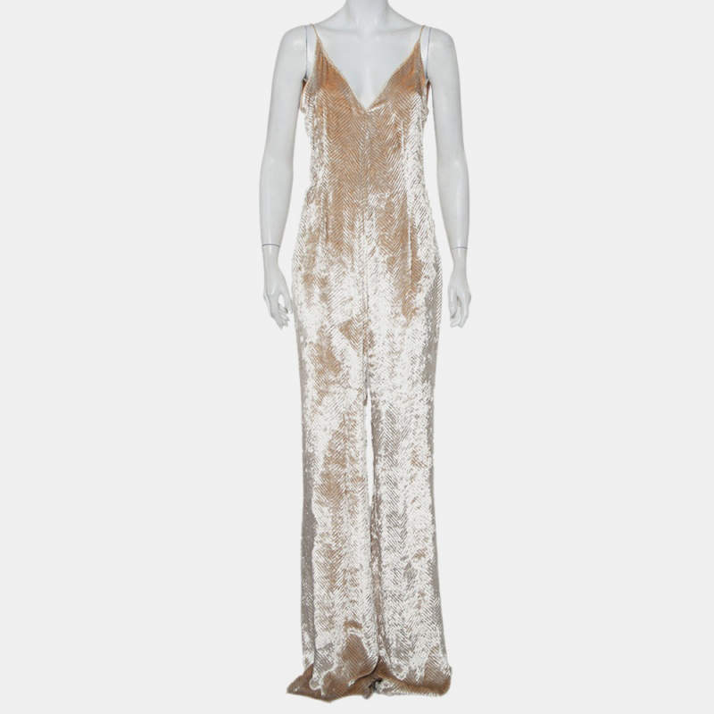 Gabriela Hearst Beige Patterned Velvet Catherine Jumpsuit M