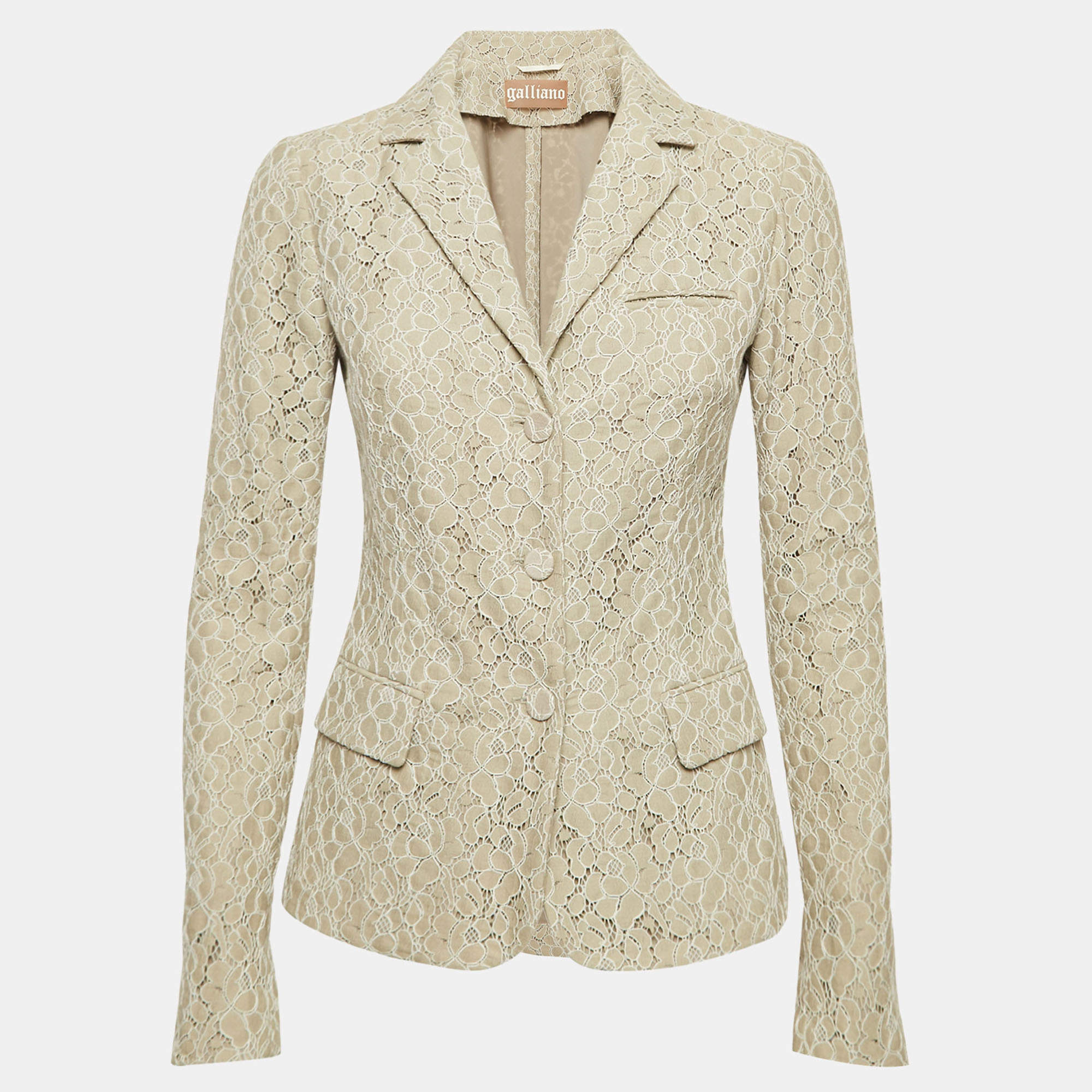 مملوكة مسبقًا  Galliano Grey Floral Lace Single Breasted Blazer M