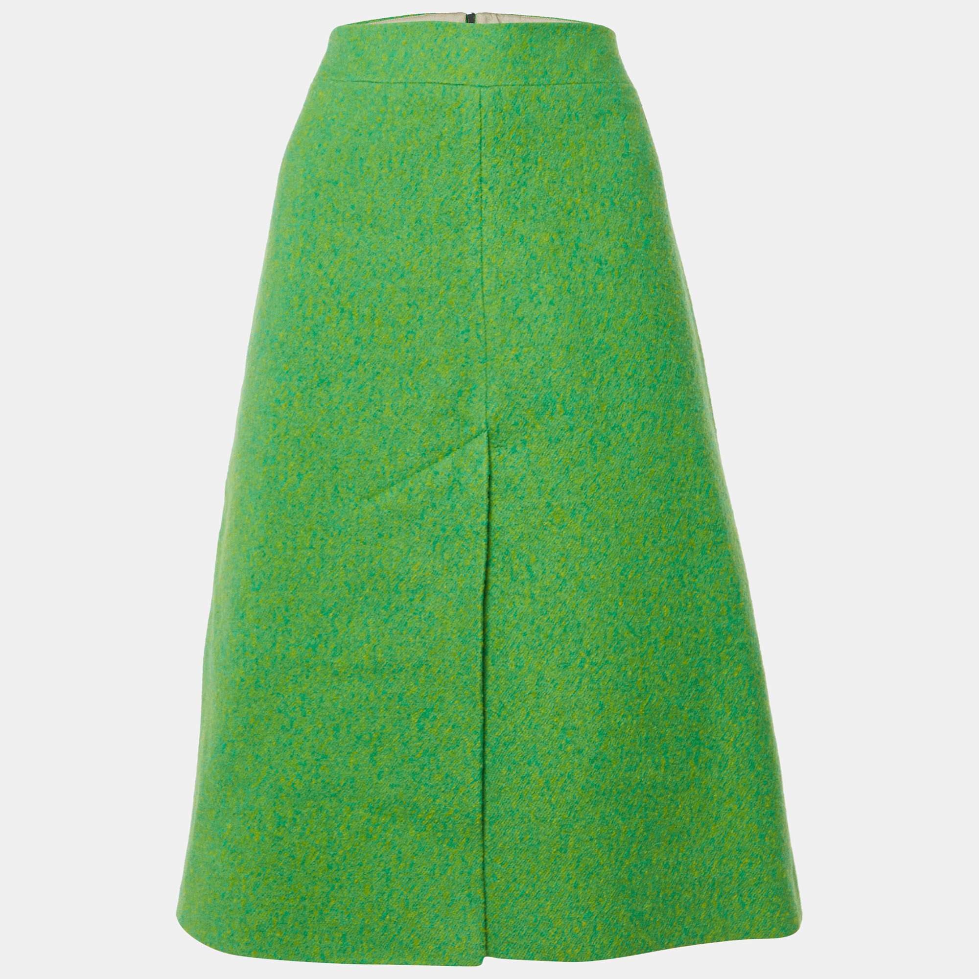 Ganni Flash Green Wool Midi Skirt L