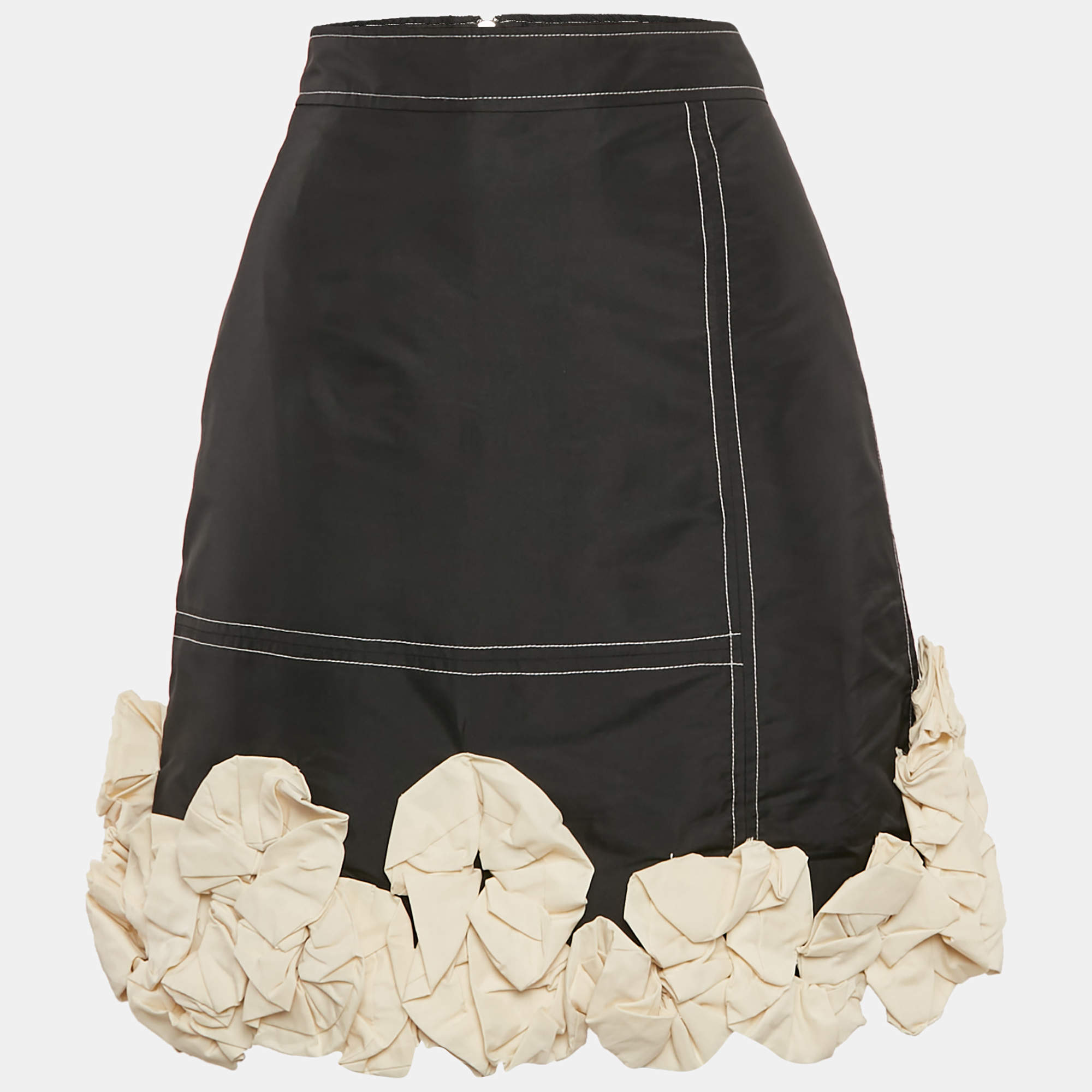 Ganni Black Taffeta Ruffle Detail Mini Skirt S