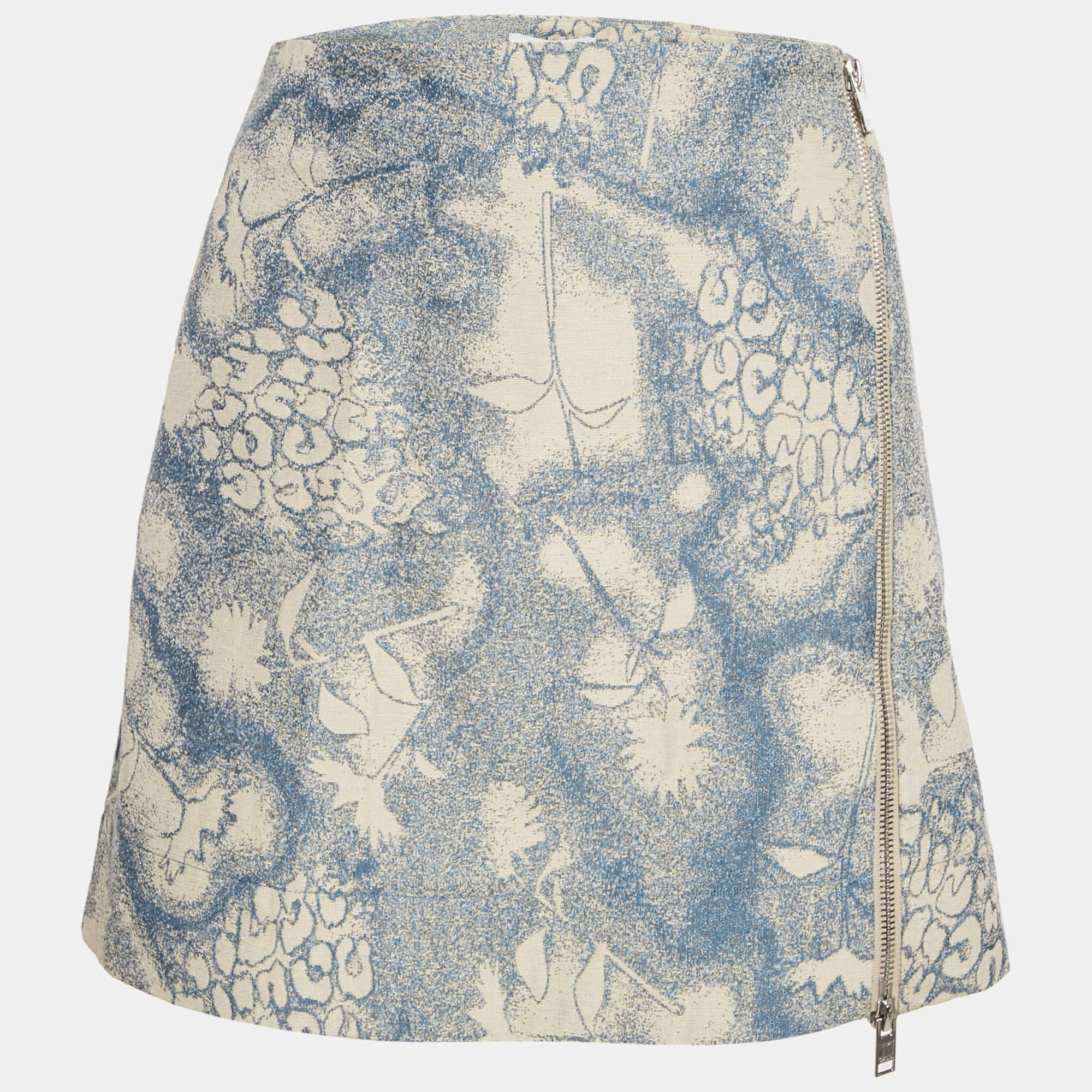 Pre Owned Ganni Sliver Lake Blue Jacquard Mini Skirt M 