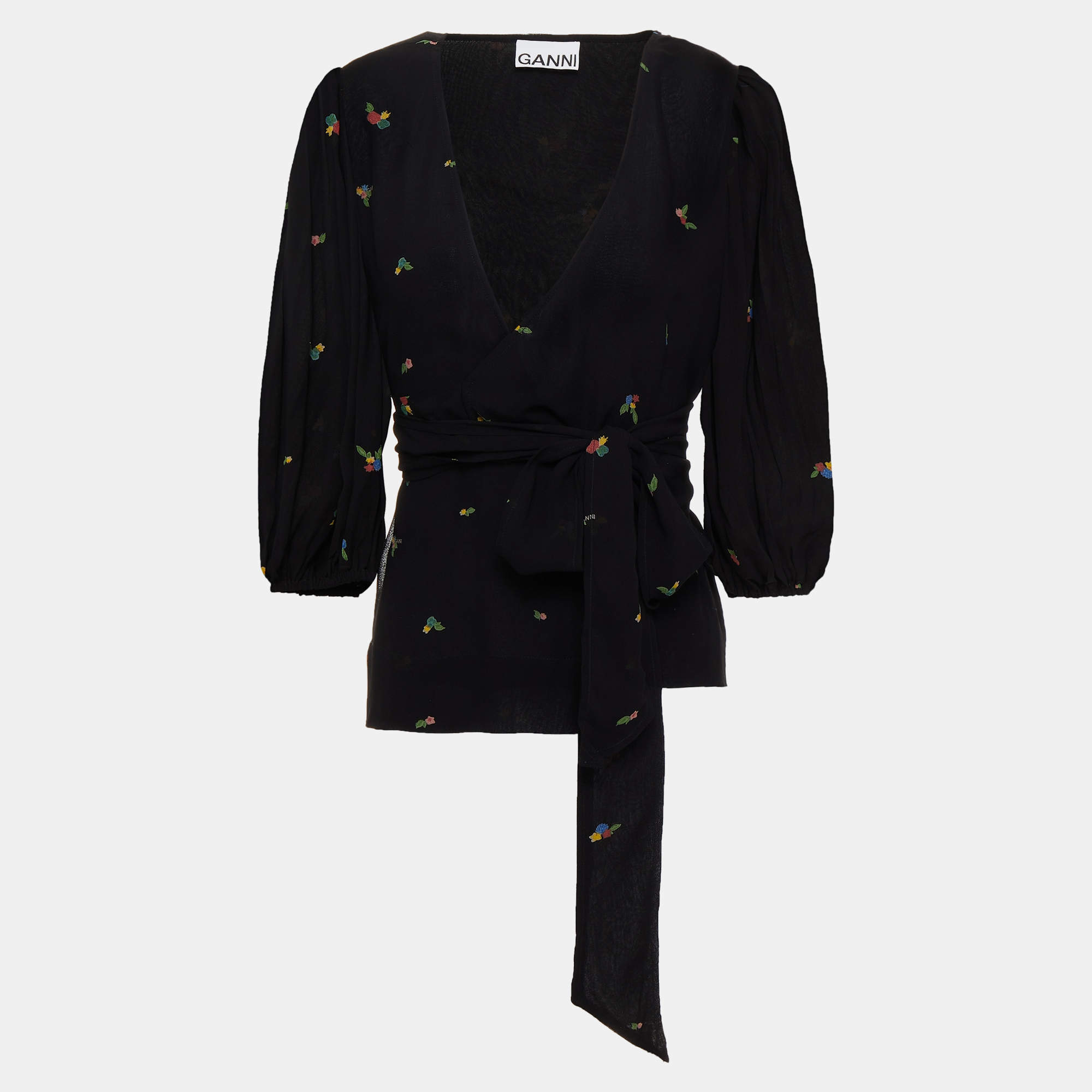 Pre Owned Ganni Viscose 3 Quarter Sleeves Top EU 42