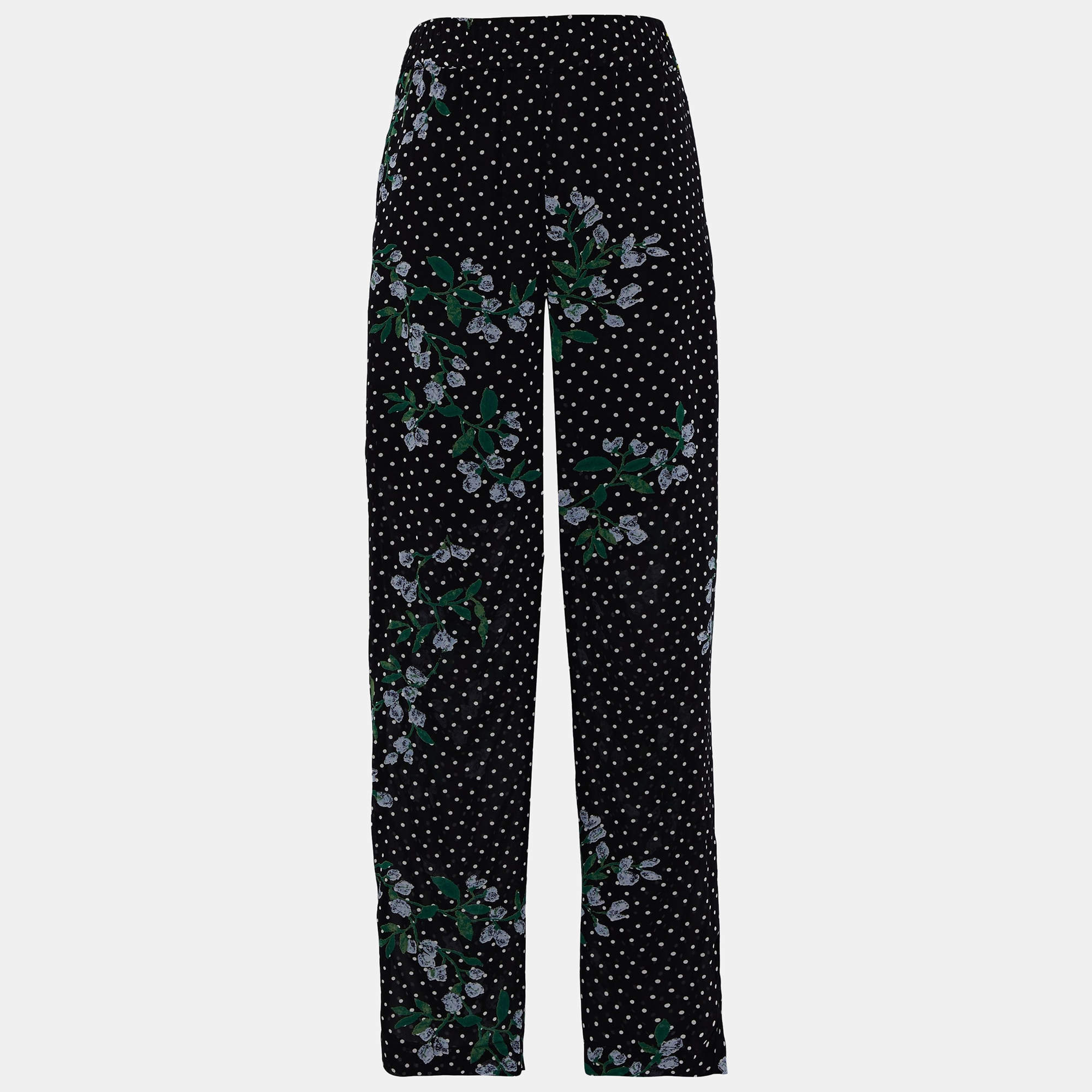 Pre Owned Ganni Black Floral Polka Crepe Tapered Trousers S (EU 36)