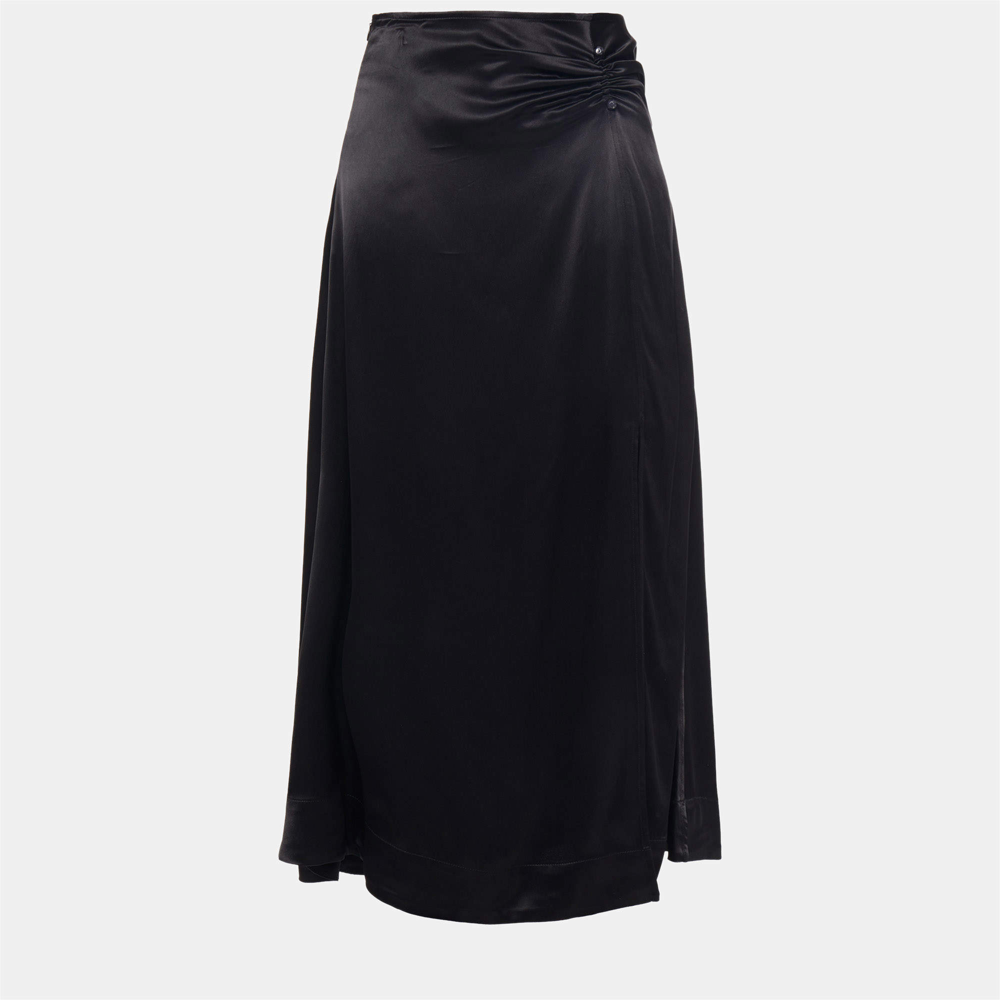 Pre Owned Ganni Black Satin Midi Skirt L (EU 40)