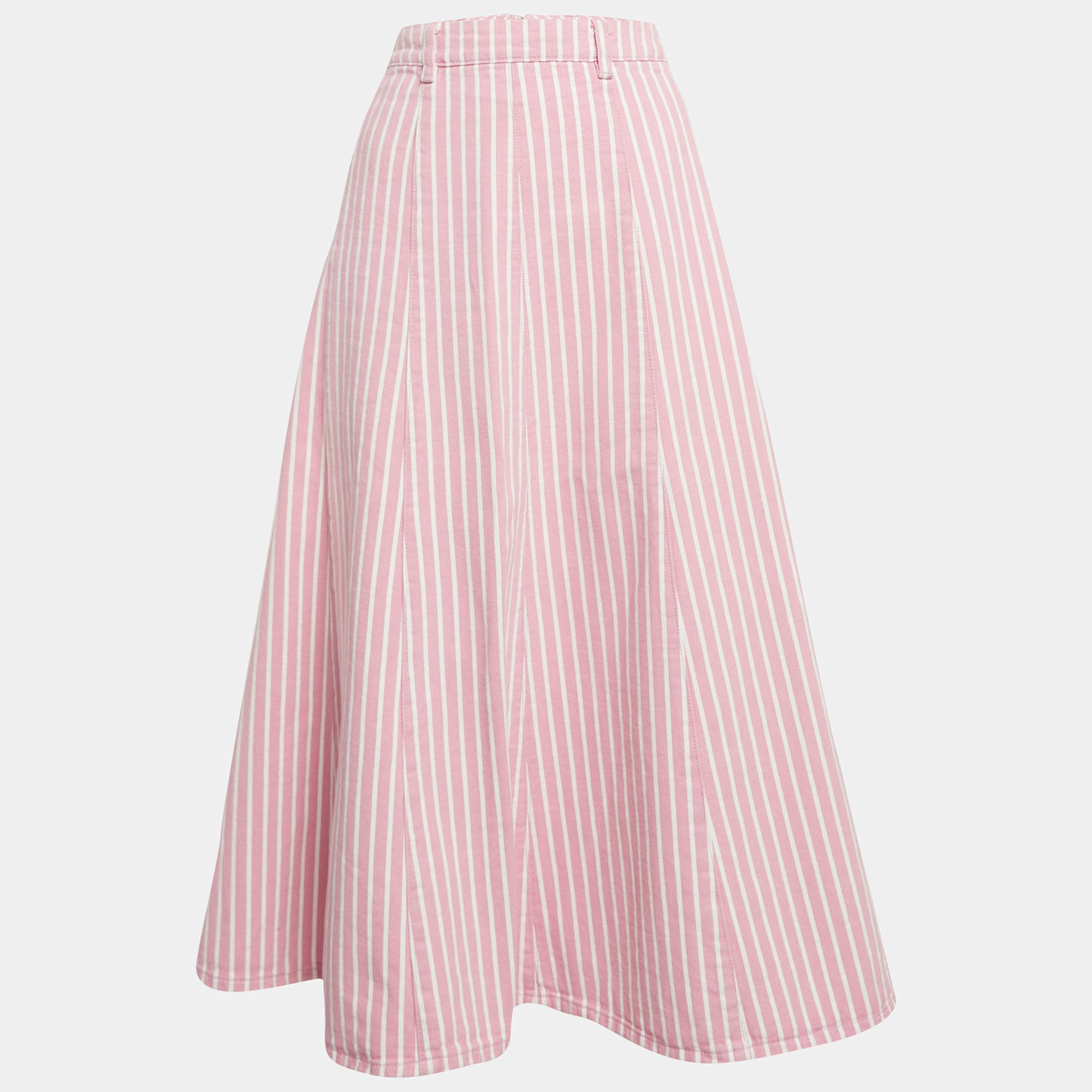 Ganni Pink Stripe Denim Midi Skirt M