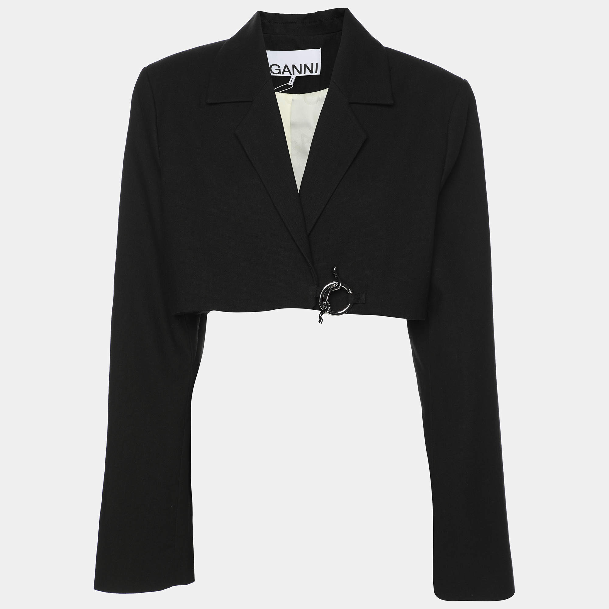 Ganni Black Cotton Cropped Jacket L
