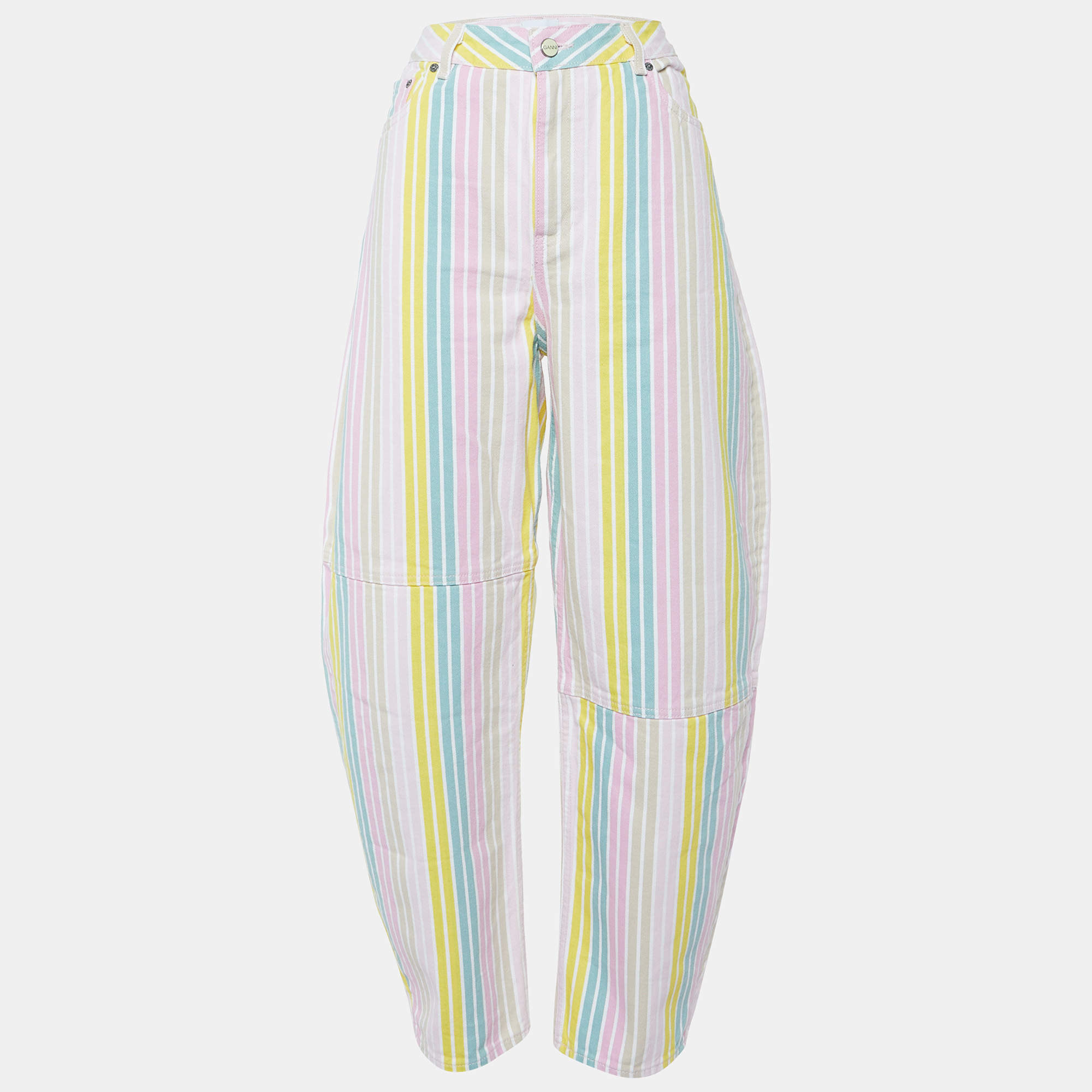 Ganni Multicolor Striped Denim Stary Tapered Jeans L/Waist 32"
