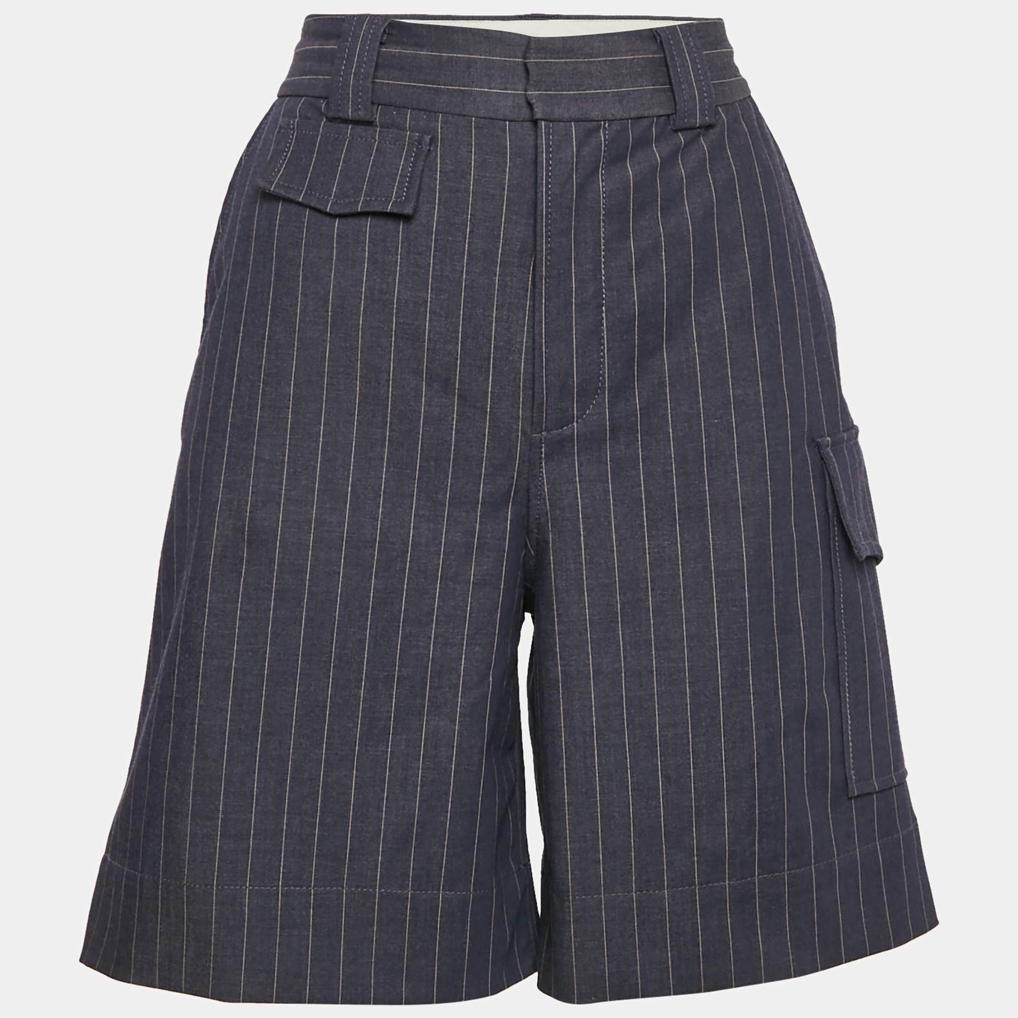 Pre Owned Ganni Blue Pinstripe Gabardine Shorts S