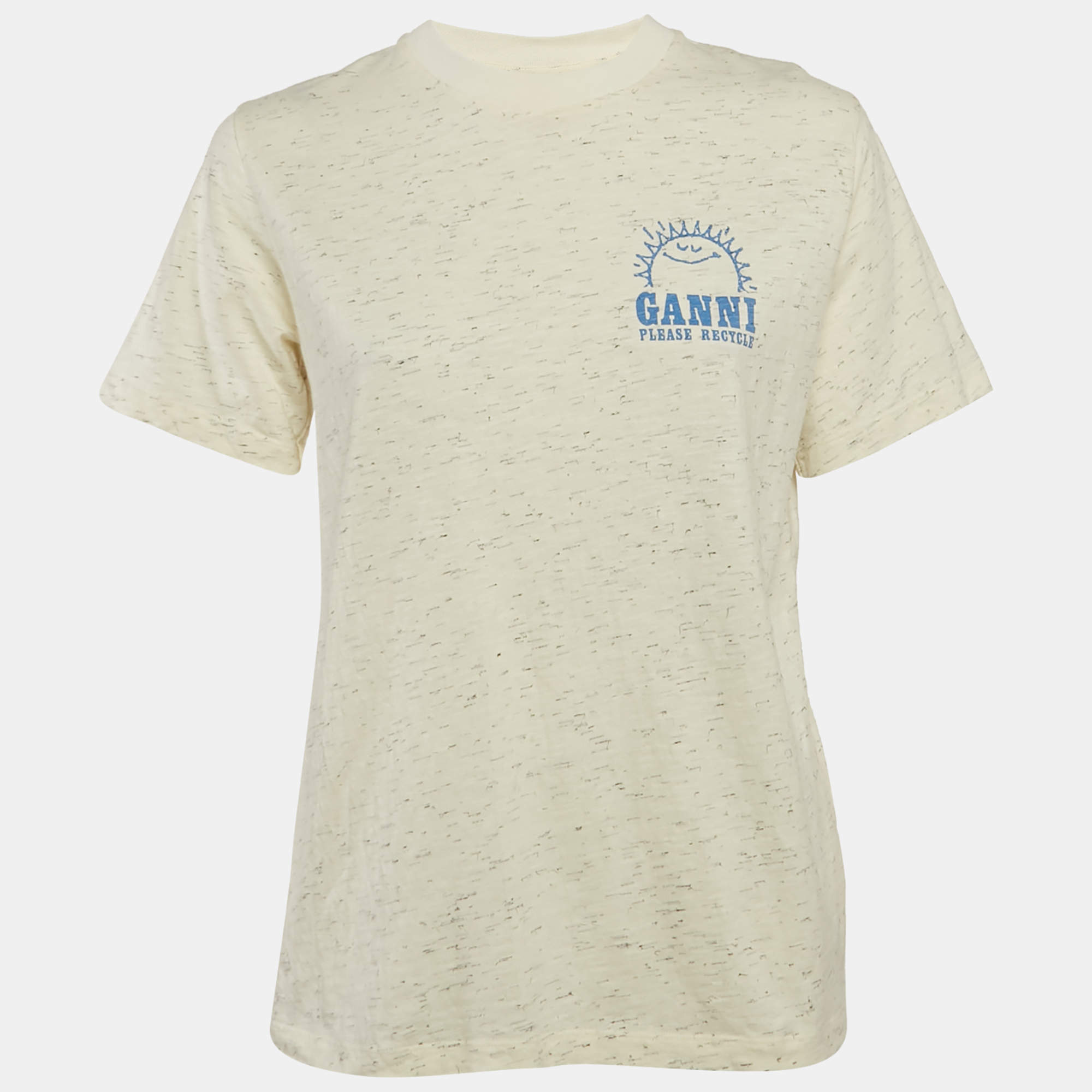 Ganni Cream Have a Nice Day Print Jersey T-Shirt XS