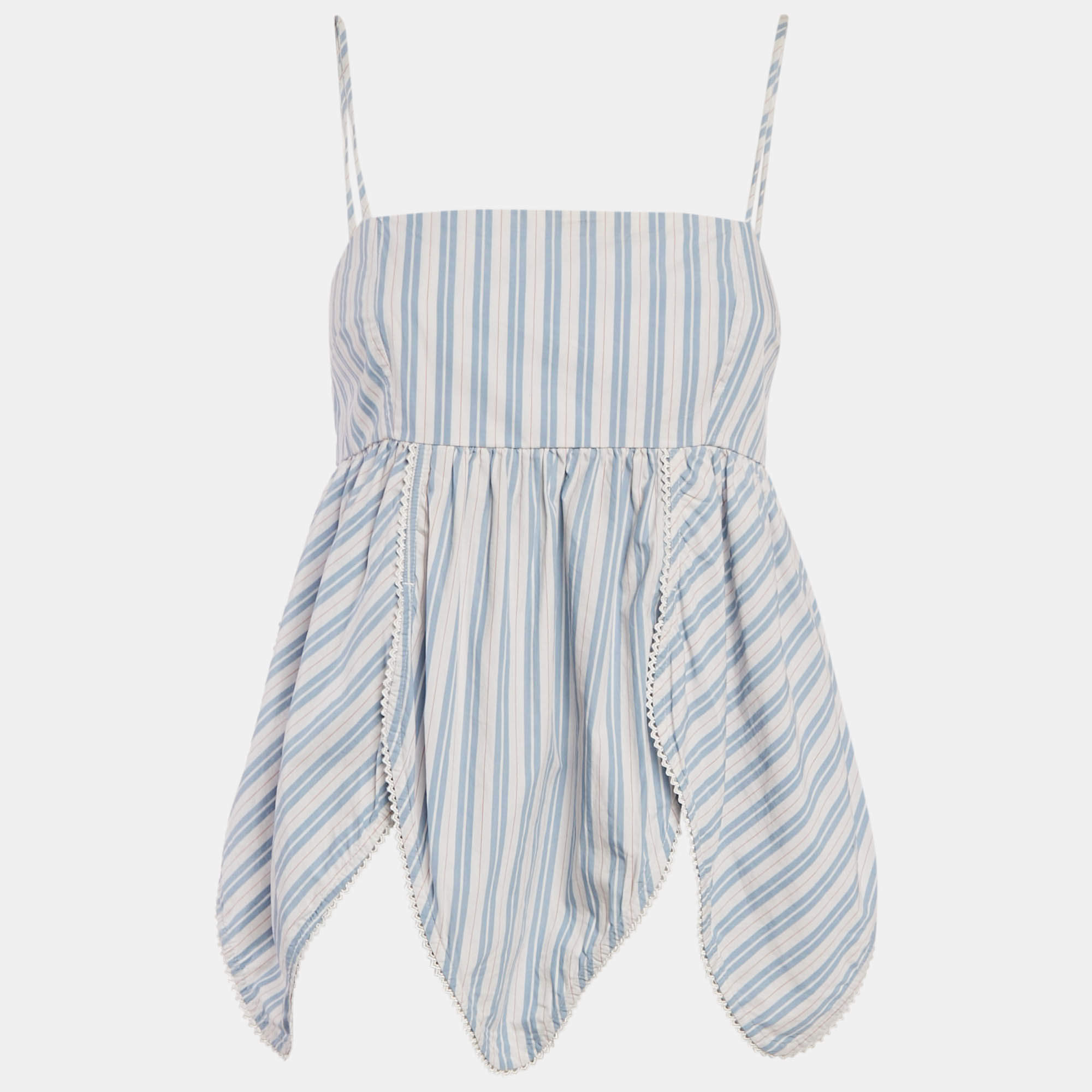 Ganni Blue Stripe Cotton Sleeveless Asymmetric Top S