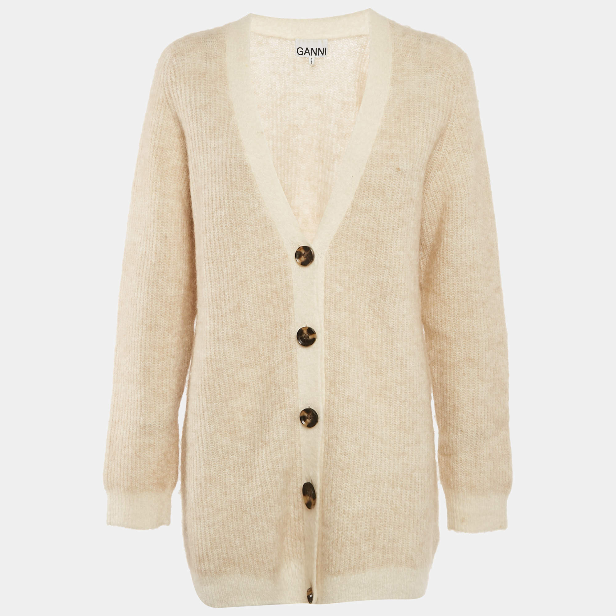 Ganni Beige Mohair Oversized Cardigan XS