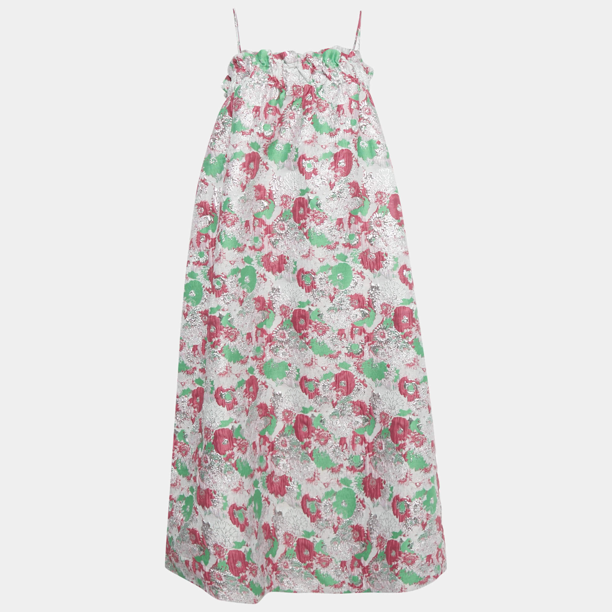 Pre Owned Ganni Multicolor Lurex Jacquard Midi Dress M