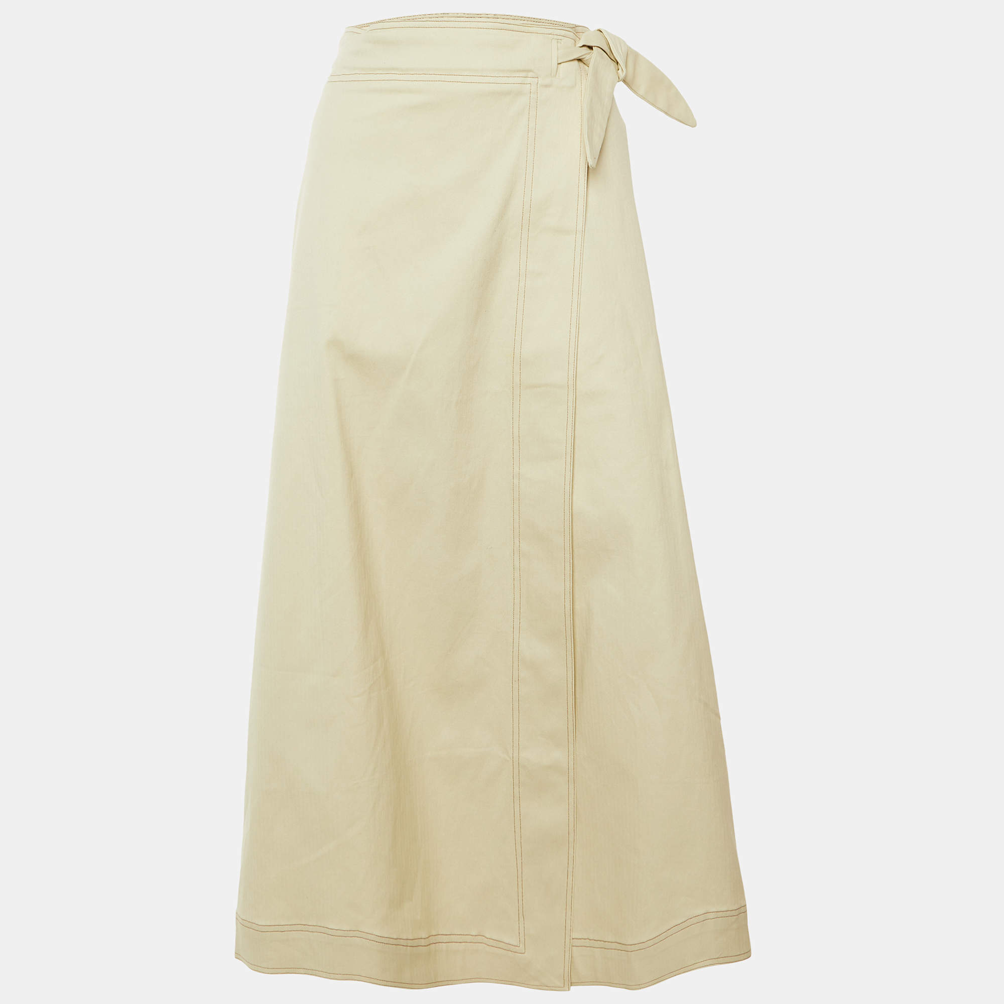 Pre Owned Ganni Beige Cotton Tie Up Detail Maxi Skirt L