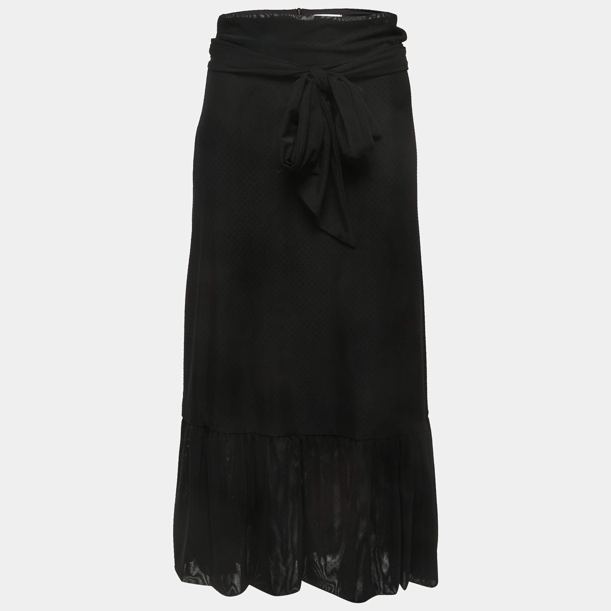 Ganni Black Stretch Knit Addison Wrap Midi Skirt M