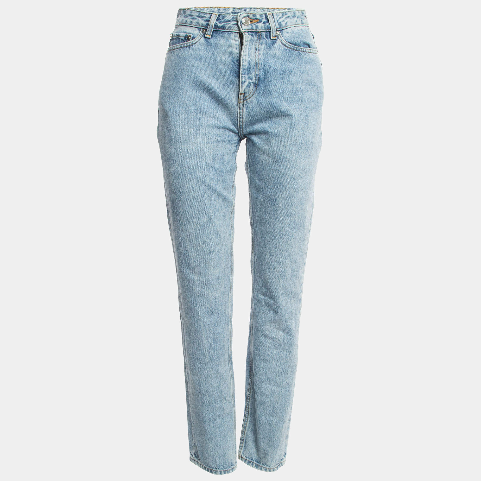 Pre Owned Ganni Light Blue Washed Denim High Waist Jeans S Waist 26