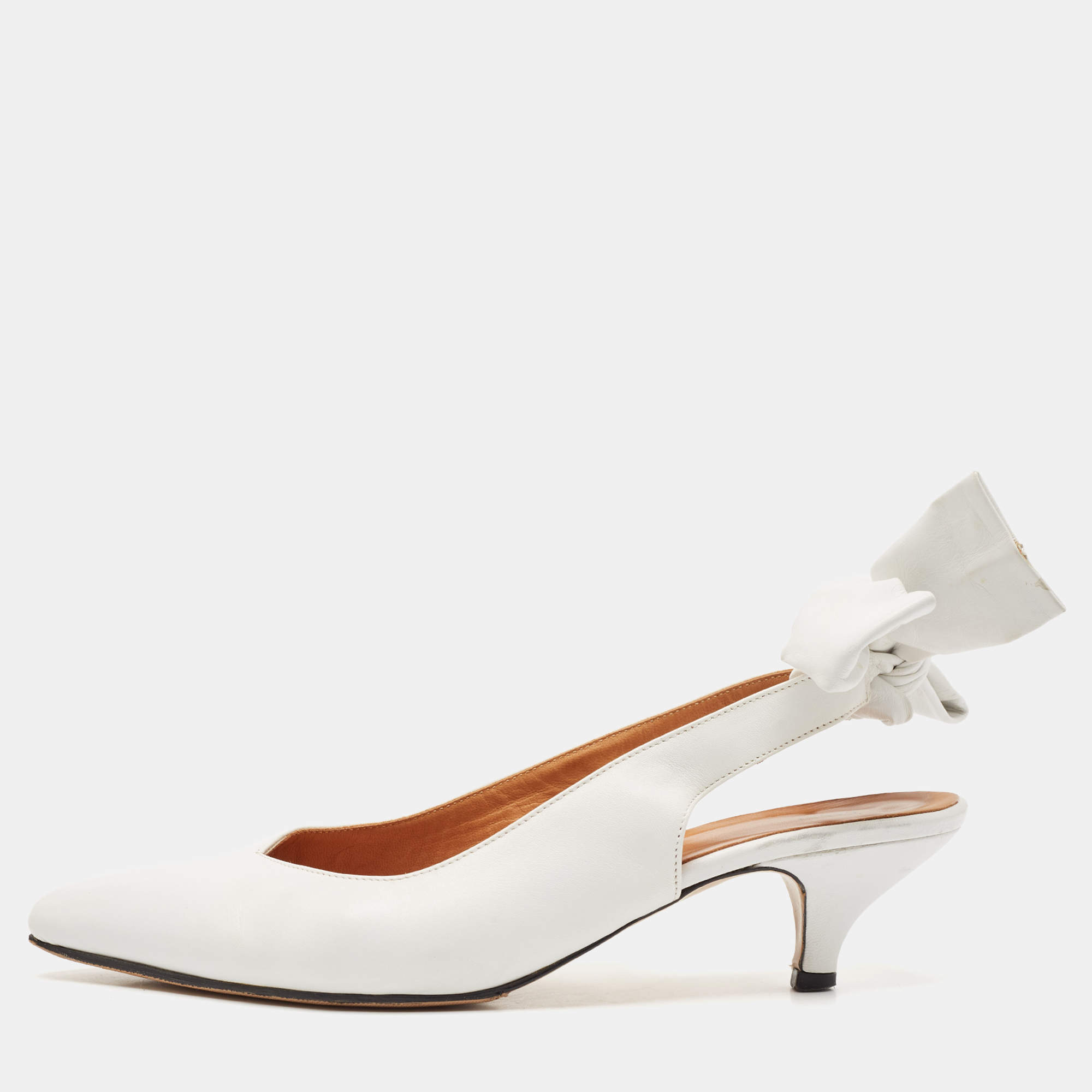 Pre Owned Ganni White Leather Pointed Toe Ankle Strap Pumps Size 39