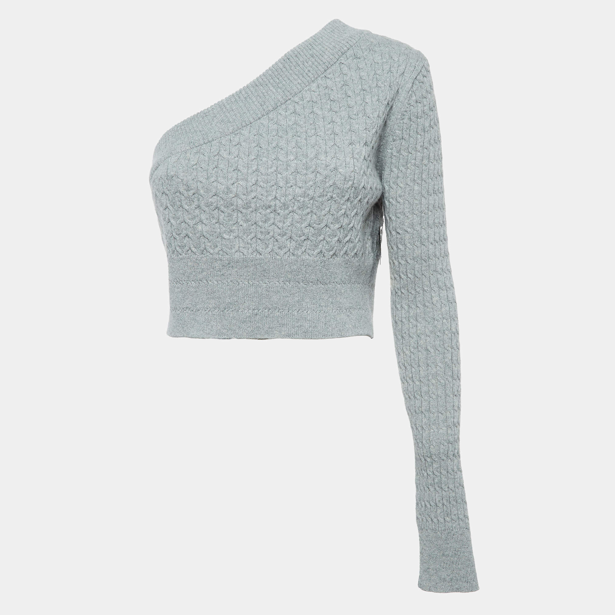 Gauge81 Grey Cashmere Cable Knit One Shoulder Crop Sweater M
