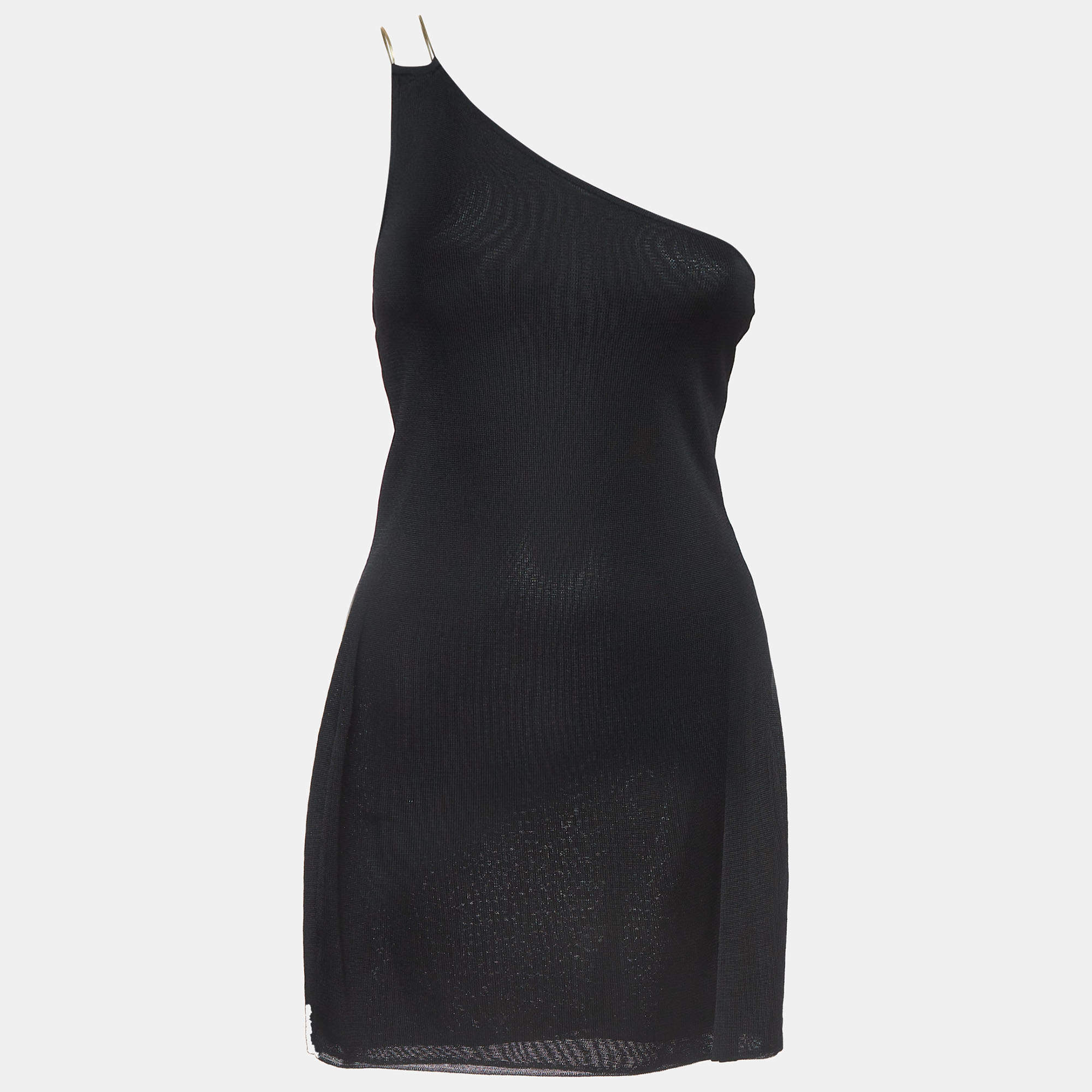 Gauge81 Black Knit Chain Embellished One-Shoulder Mini Dress XS