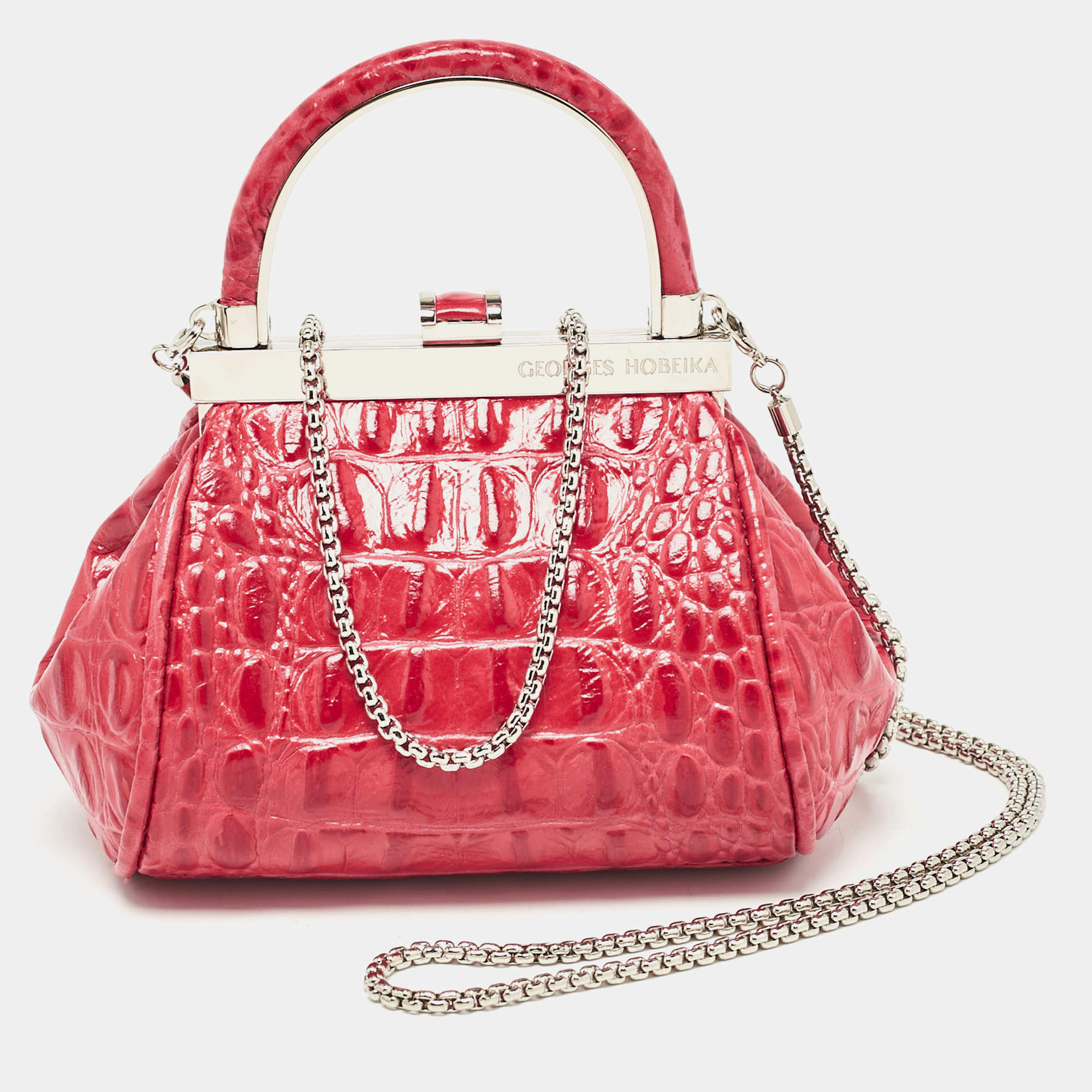 Georges Hobeika Red Crocodile Top Handle Bag
