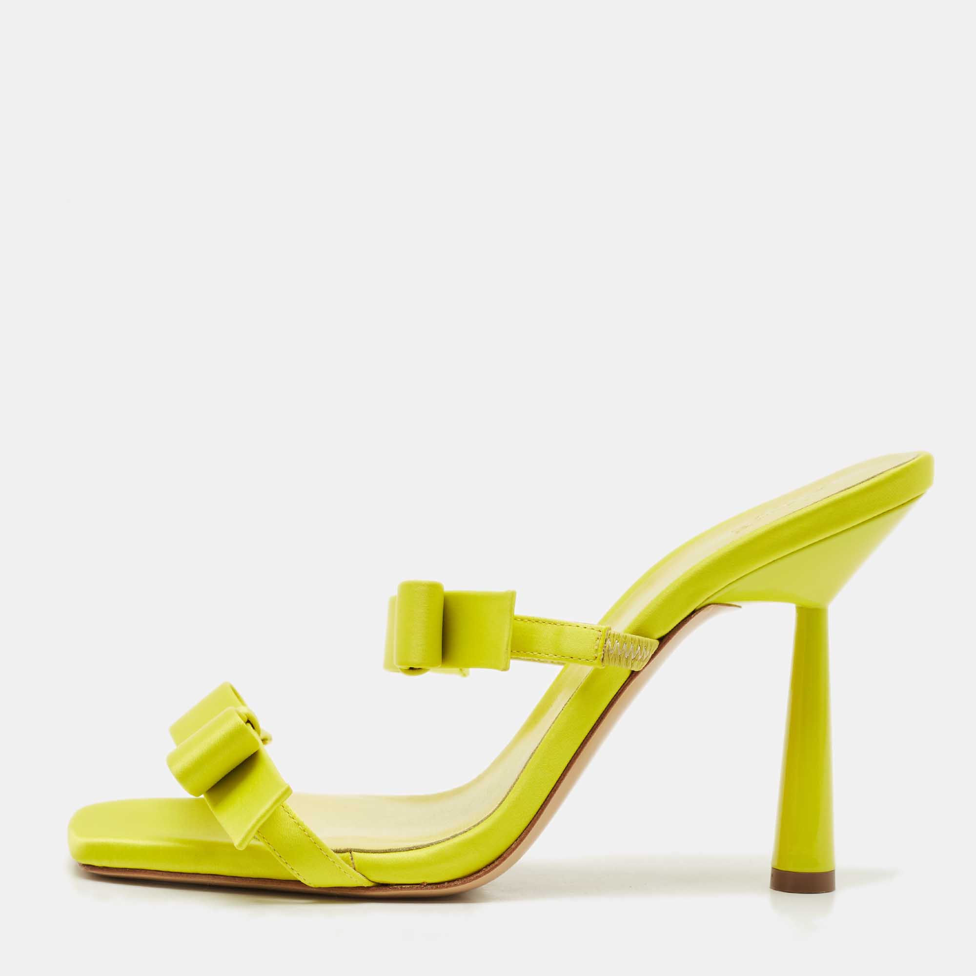 Pre Owned Giaborghini Green Satin Bow Slide Sandals Size 40