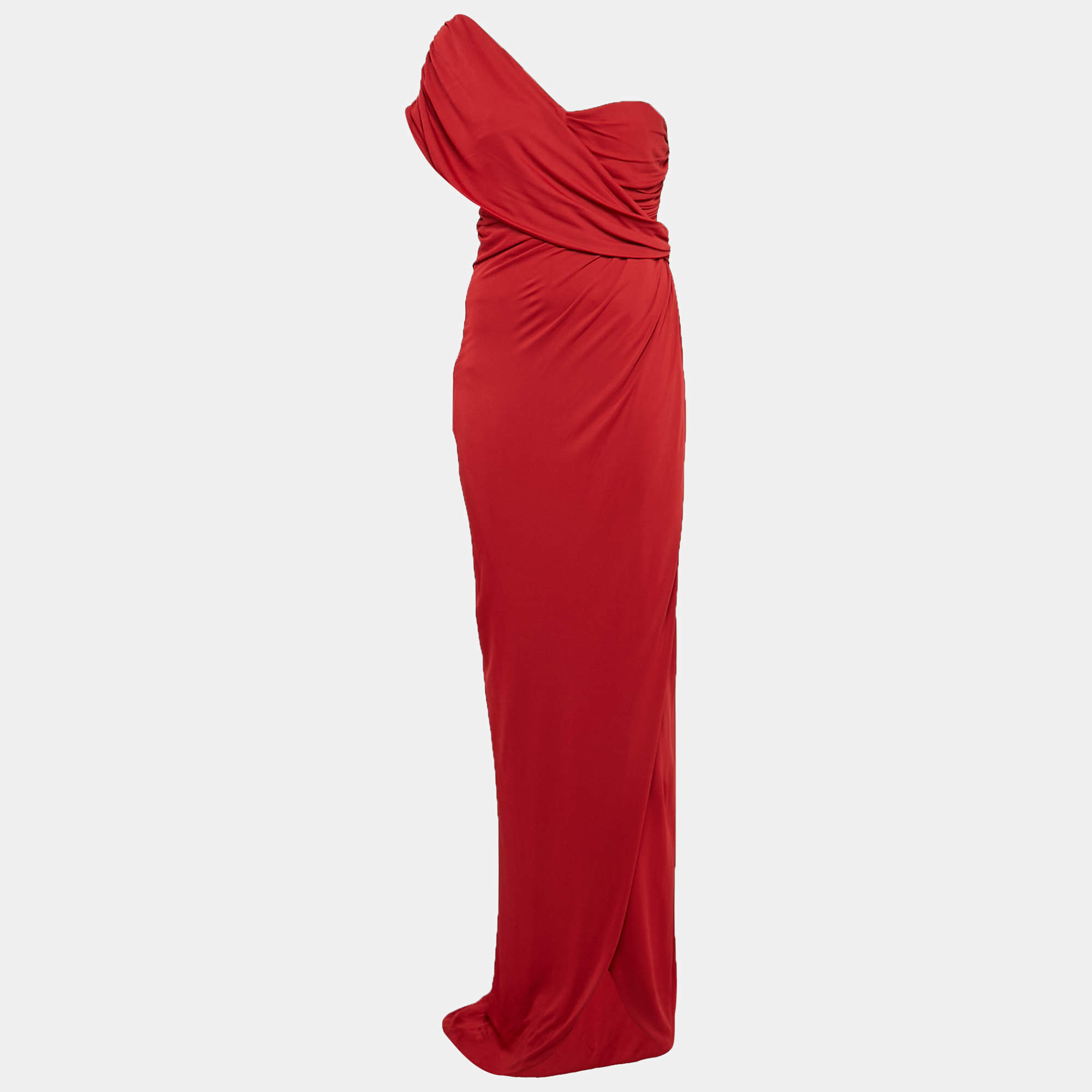 Pre Owned Giambattista Valli Red Jersey Ruched Maxi Dress S
