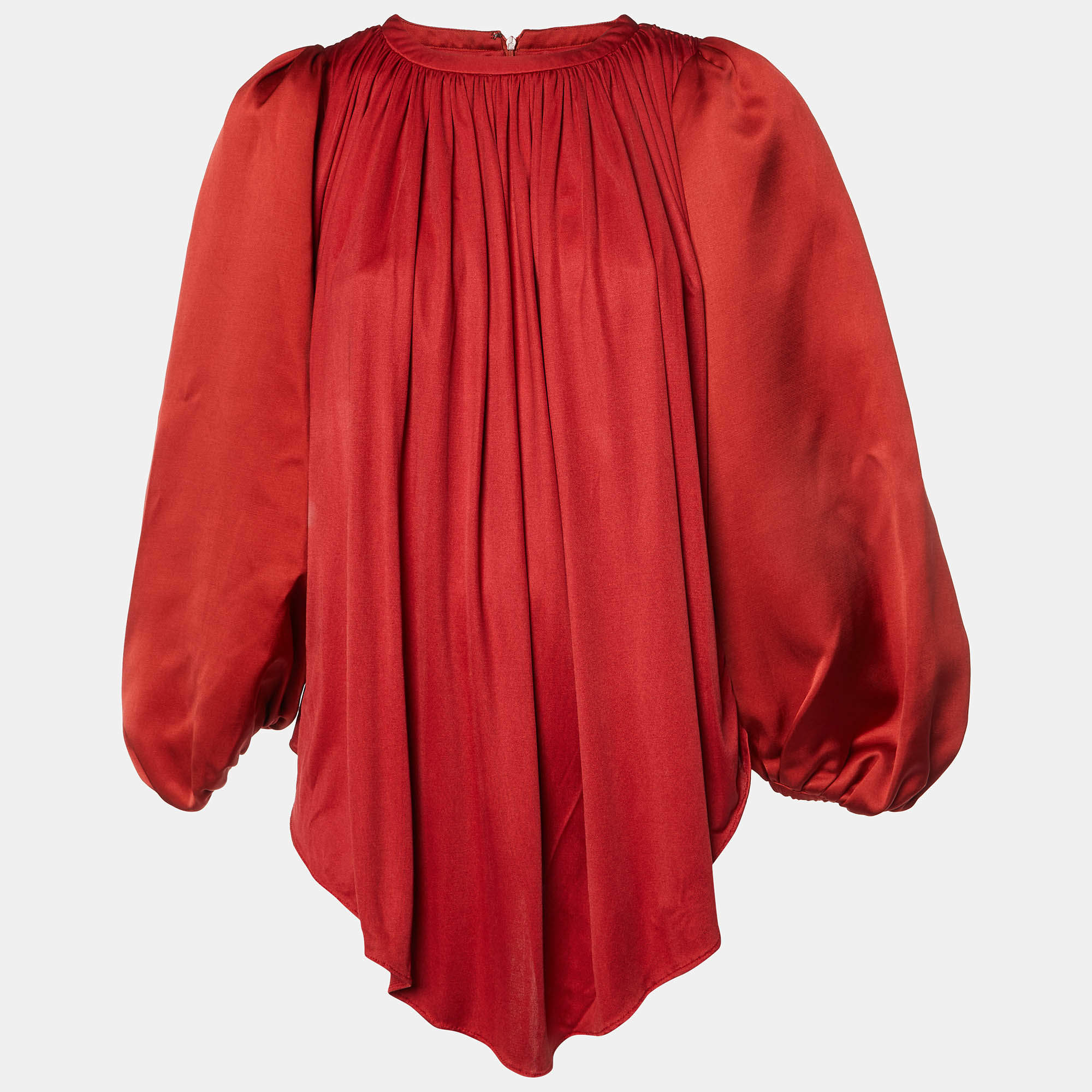 Pre Owned Giambattista Valli Red Silk Jersey Puff Sleeve Mini Dress S