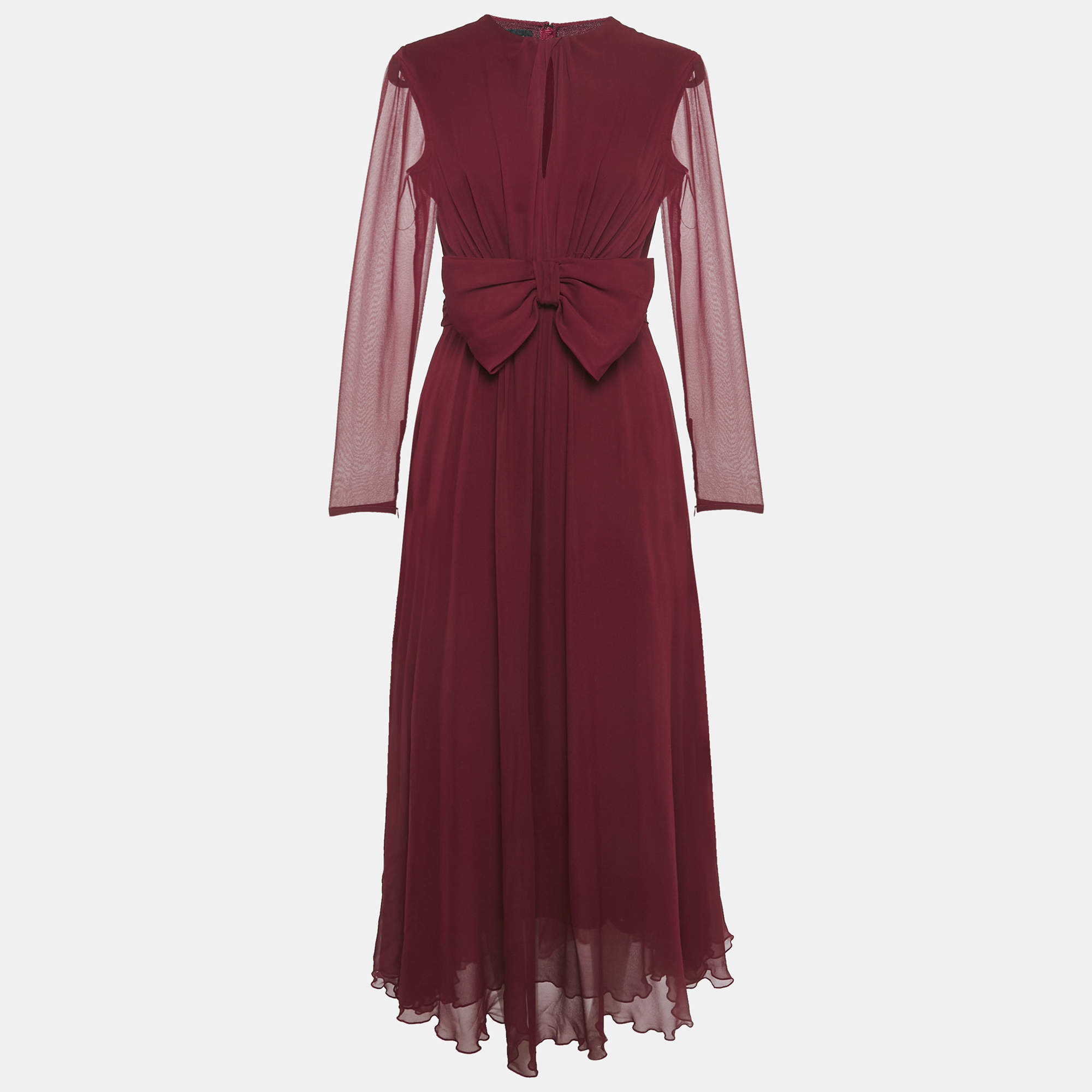Giambattista Valli Dark Red Silk Bow Detail Maxi Dress M