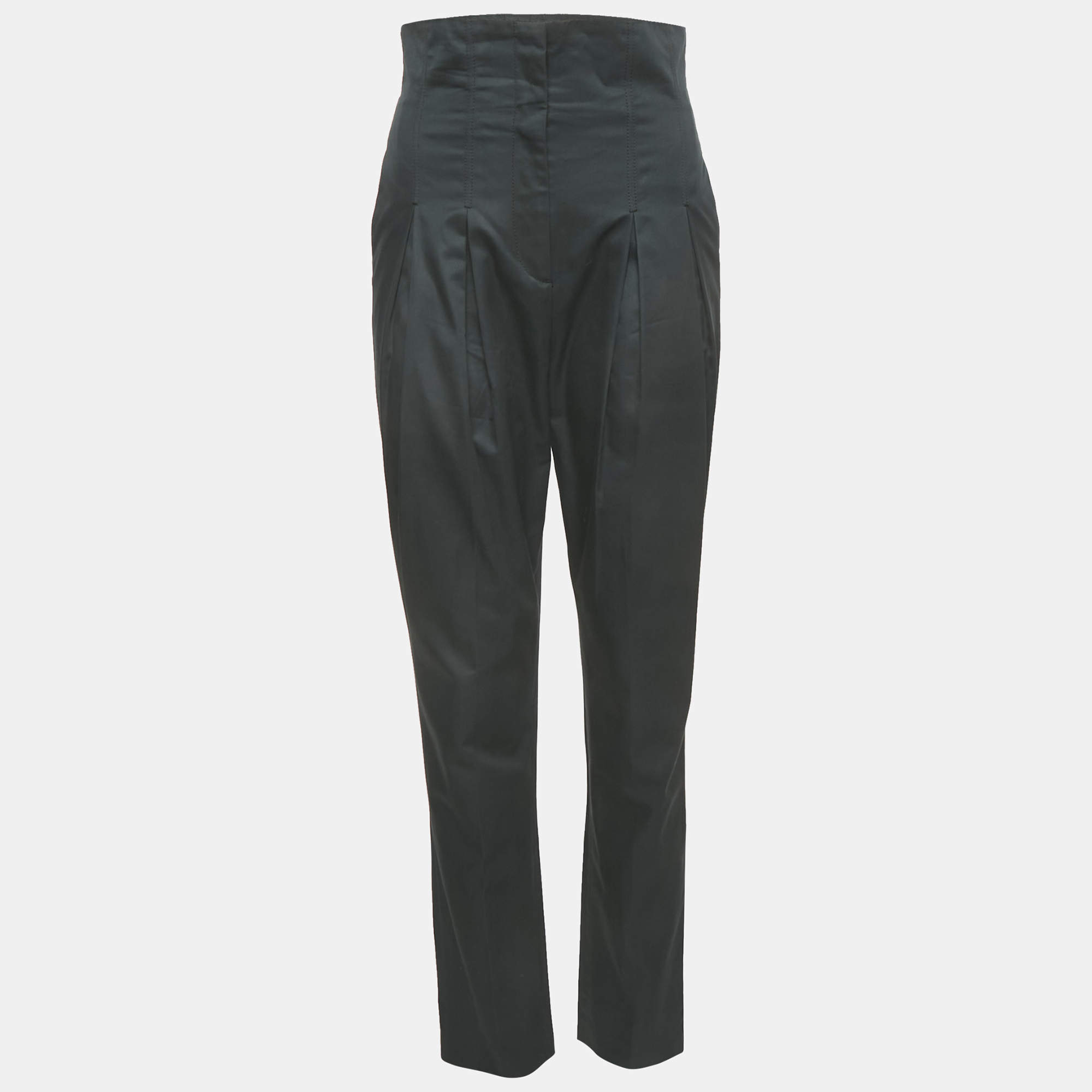 Pre Owned Giambattista Valli Dark Green Cotton Pleated High Waist Trouser S 