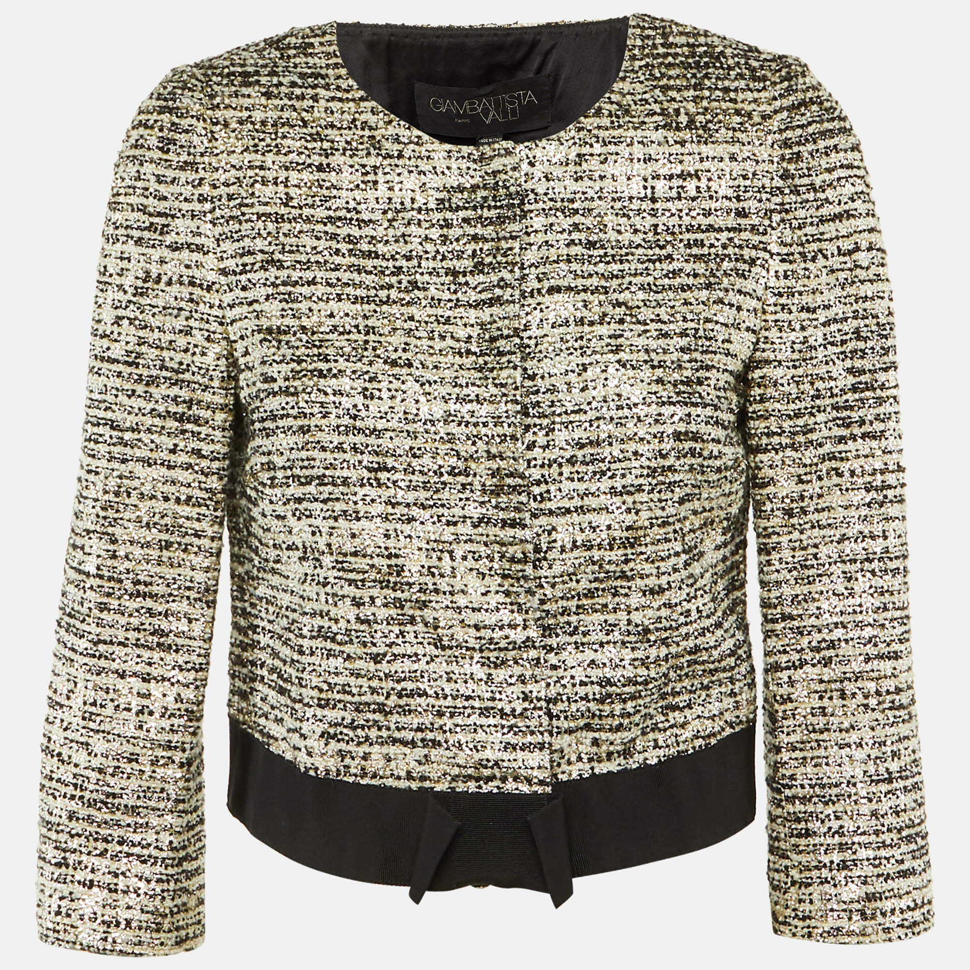 Pre Owned Giambattista Valli Metallic Boucle Cropped Jacket M