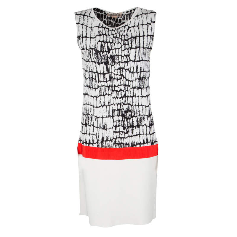 Giambattista Valli Monochrome Jacquard Knit Contrast Waist Detail Sleeveless Dress L