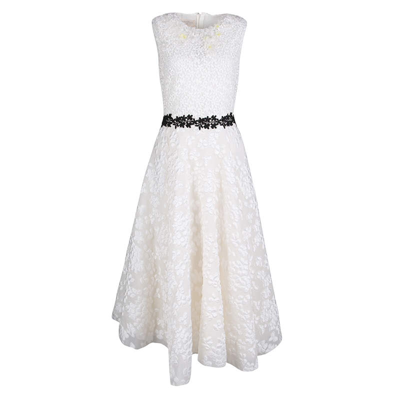 Giambattista Valli White Floral Applique Embroidered Sleeveless Dress M