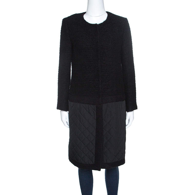 Giambattista Valli Black Textured Quilted Bottom Hem Coat M