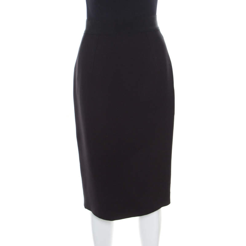 Pre Owned Giambattista Valli Black Silk Wool Ribbed Waist Pencil Skirt S