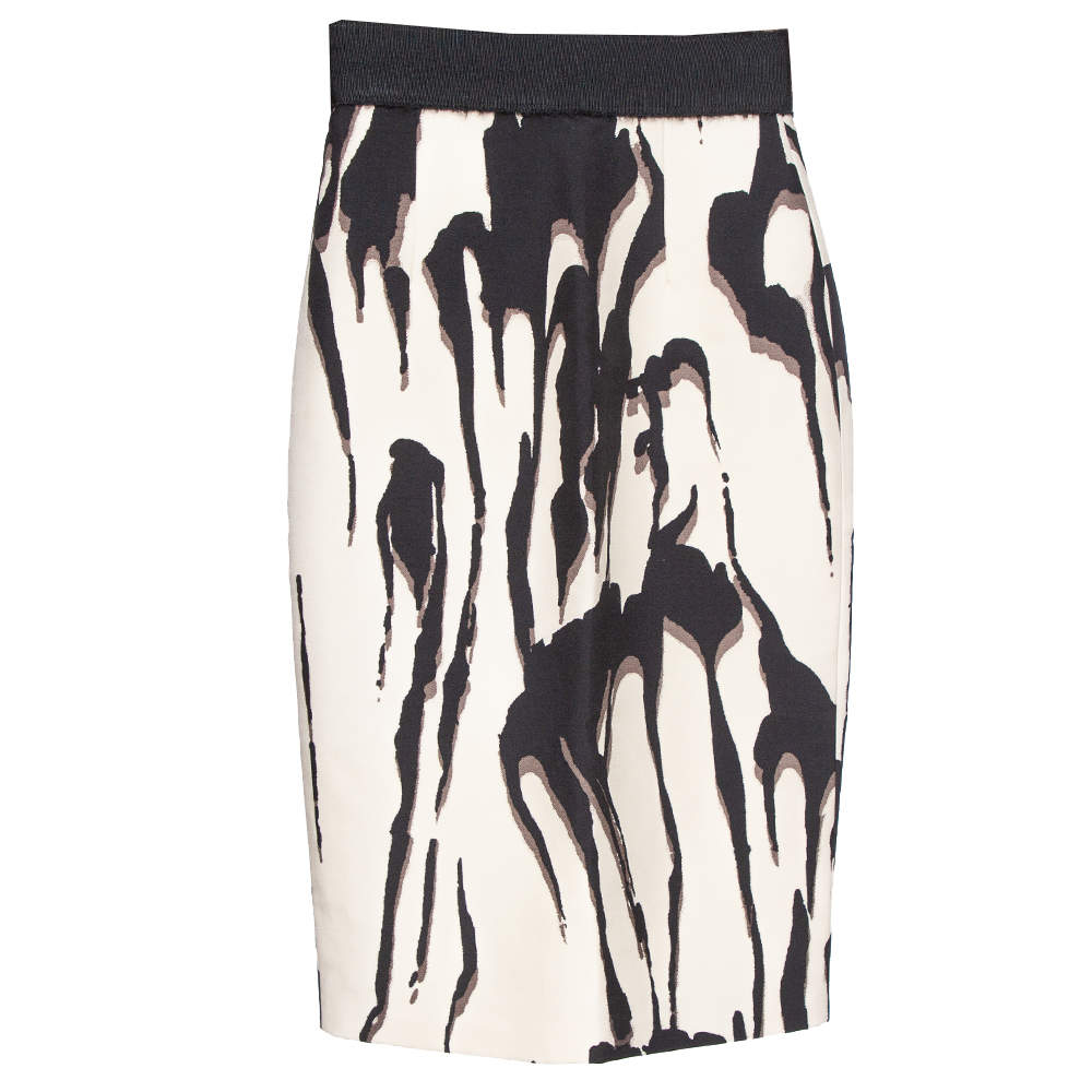 Giambattista Valli Monochrome Abstract Printed Wool Midi Skirt S