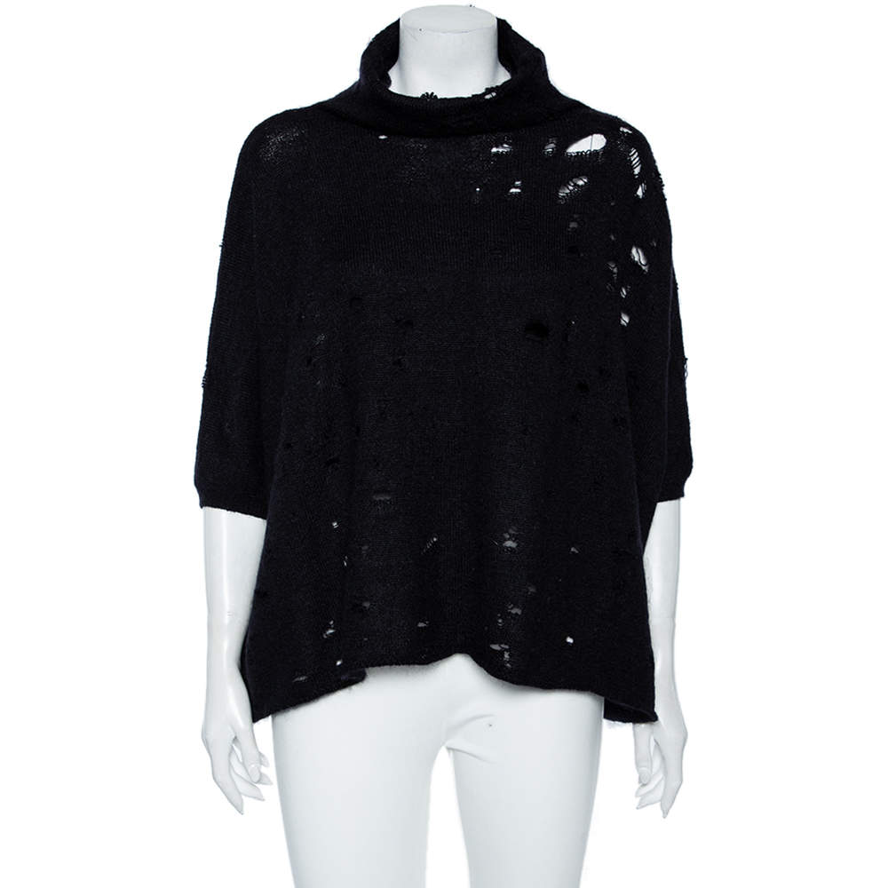 Giambattista Valli Black Mohair Wool Distressed Oversized Jumper S