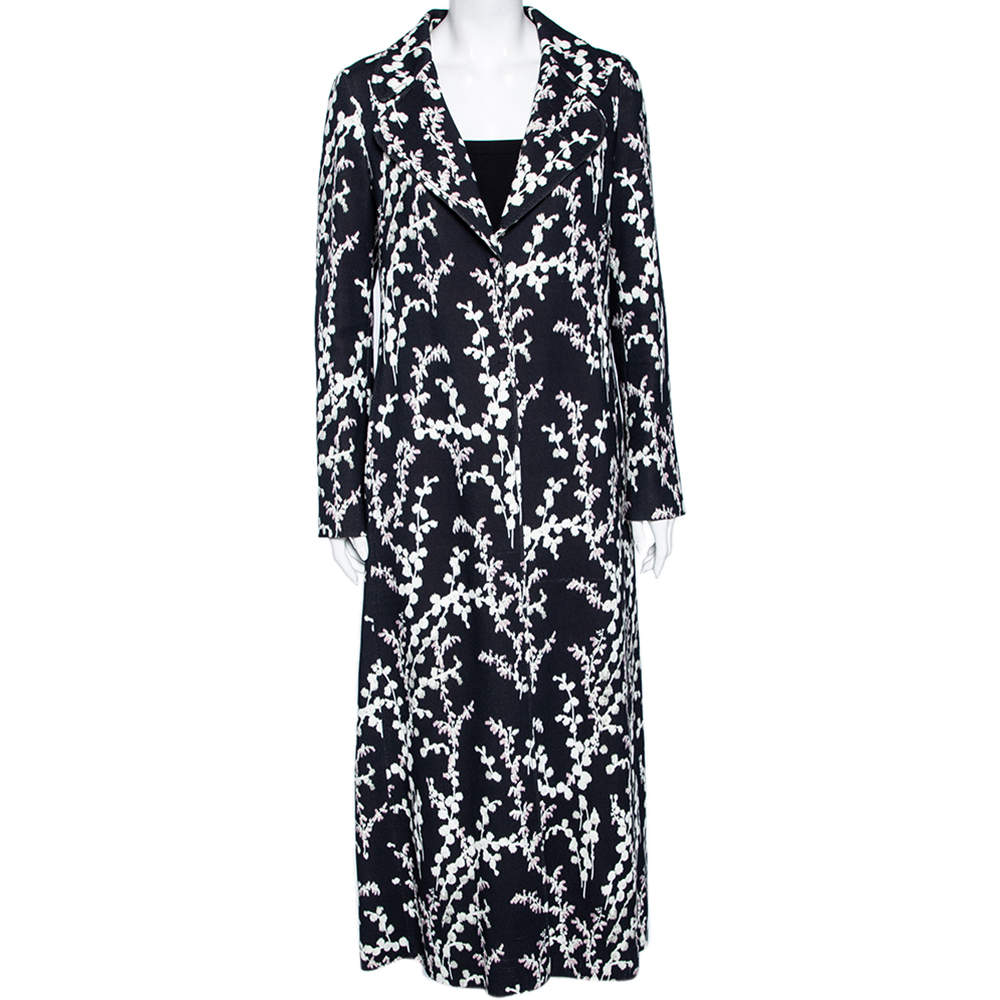 Pre Owned Giambattista Valli Black Floral Jacquard Coat M